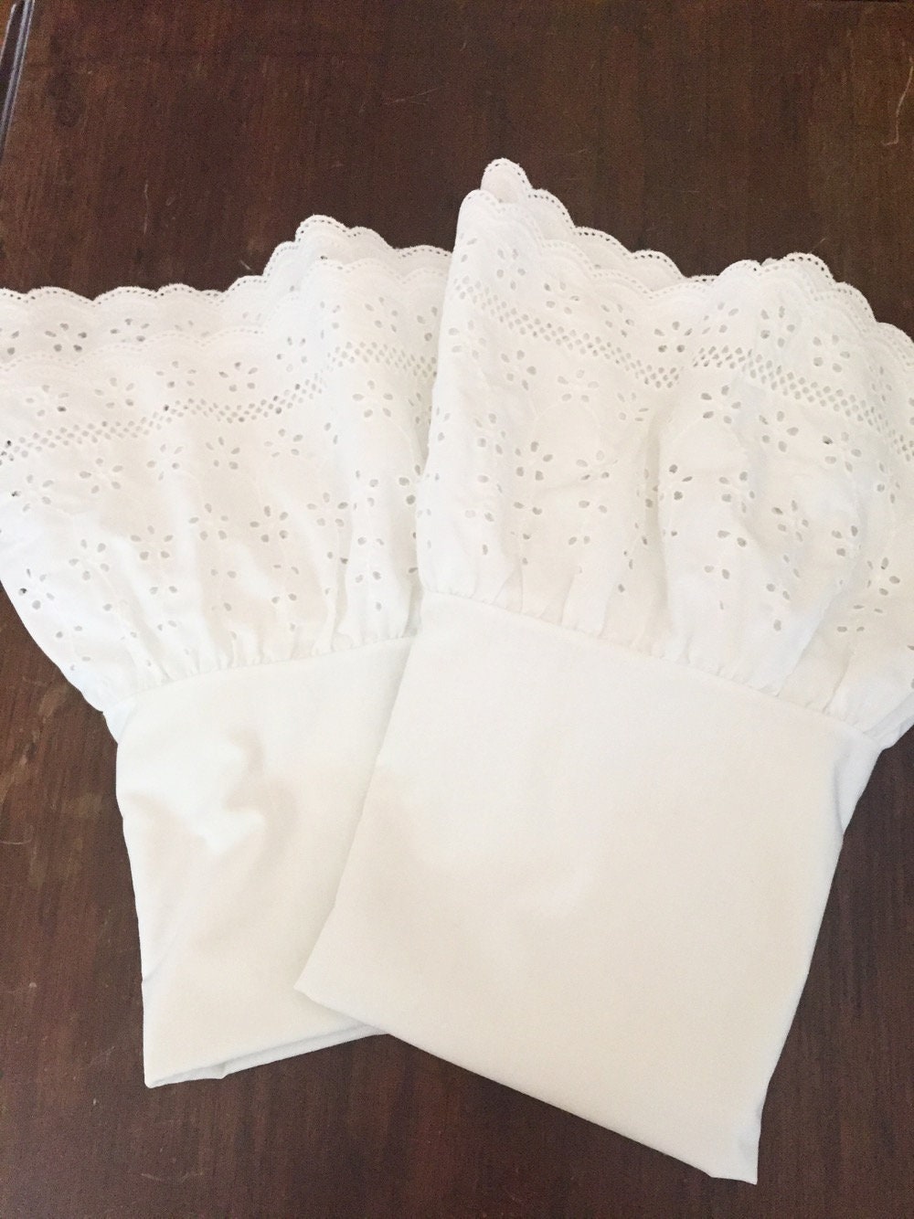 White Eyelet Lace Pillowcases, Standard Size White Pillowcases, Cottage