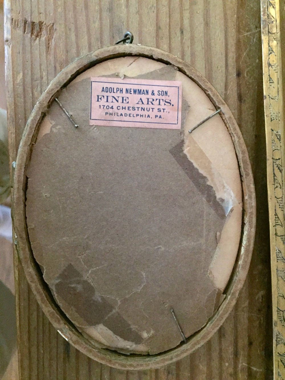 Antique Plaster Oval Photo Frame with Brass Easel, Gilded Plaster, Art Nouveau, Adolph Newman