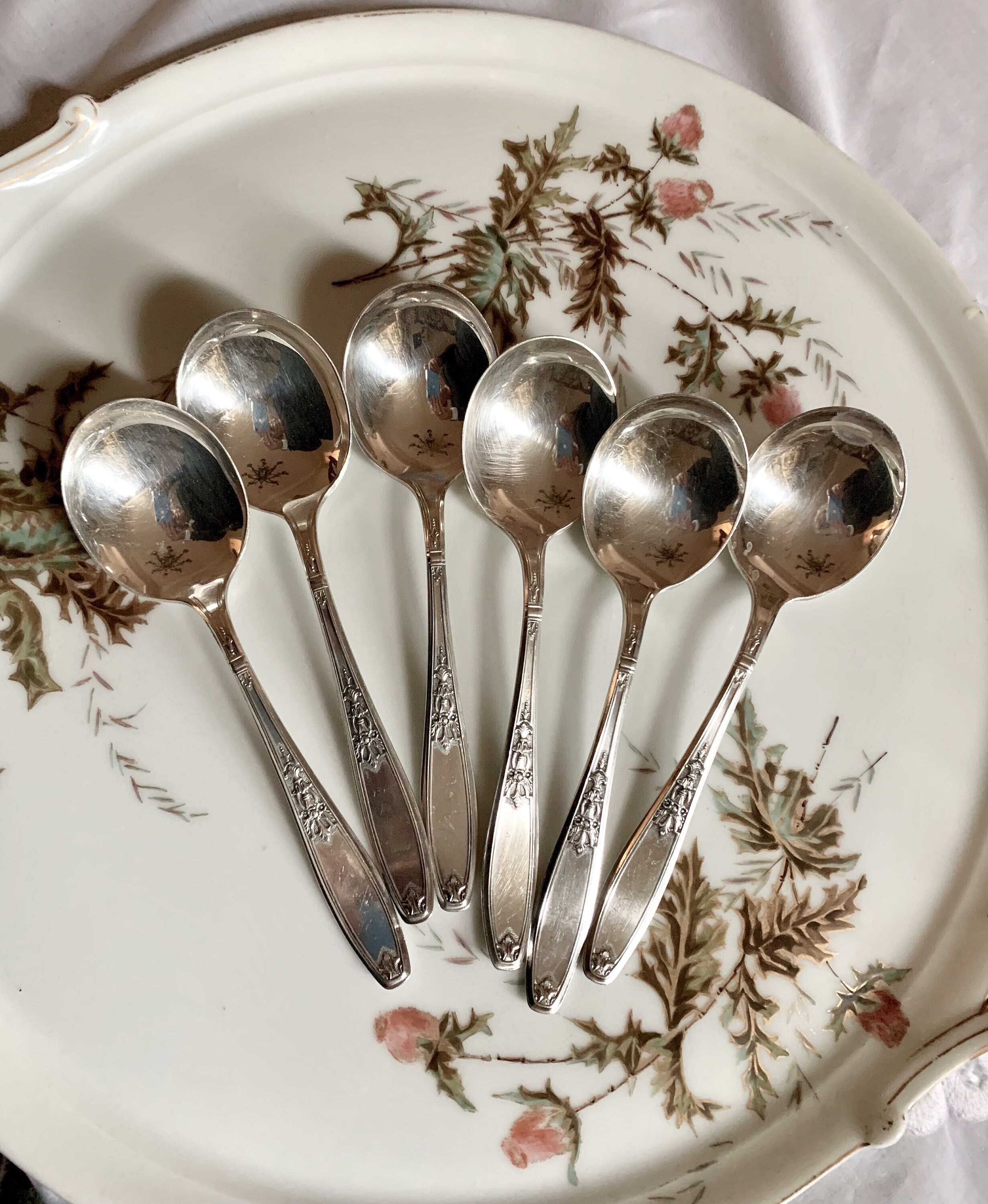 Ambassador Gumbo Soup Spoons, Set of 6 Art Deco Round Bowl Soup Spoons