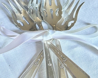 Sterling Silver Pastry Forks, Set of 4 SSMC Sterling Ice Cream Forks, Rosemary Pattern Silver Forks, Antique Art Deco Sterling Silver Forks