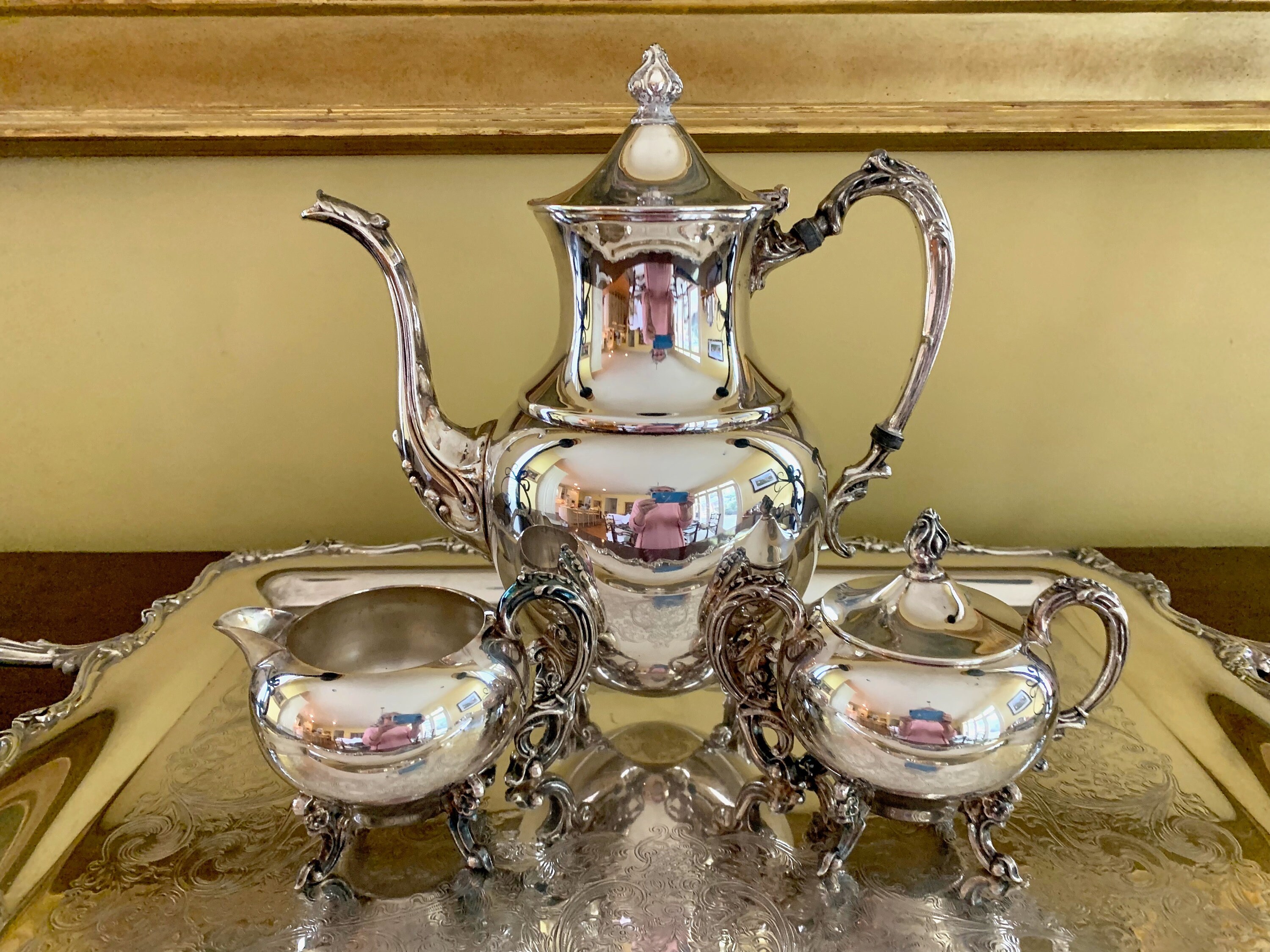 Silver Plate Coffee Service Set, Three Piece Sheridan Silver over