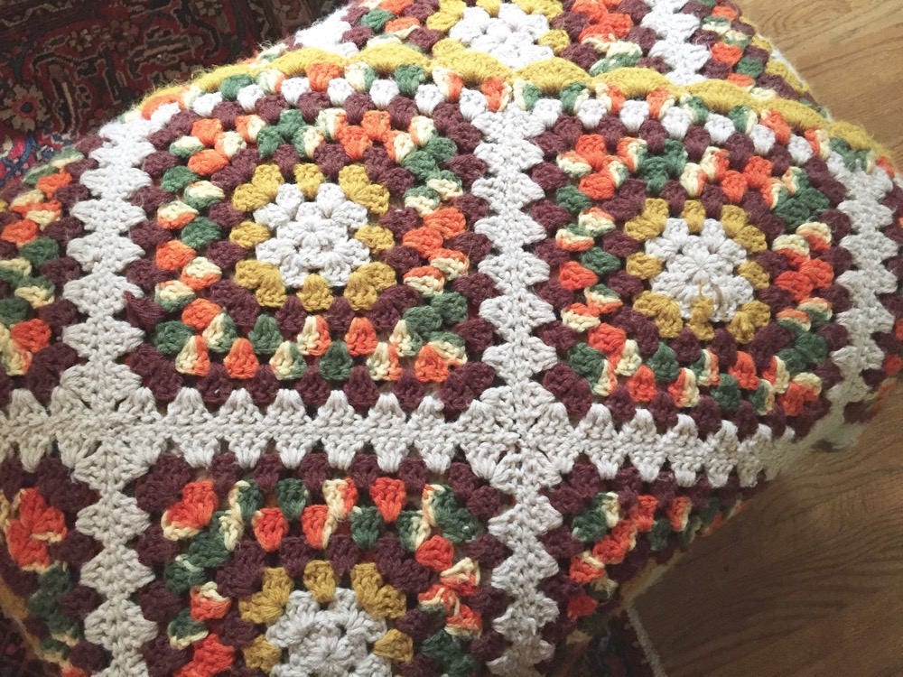 Granny Square Afghan Throw, Crochet Lap Blanket, Fall Autumn Colors