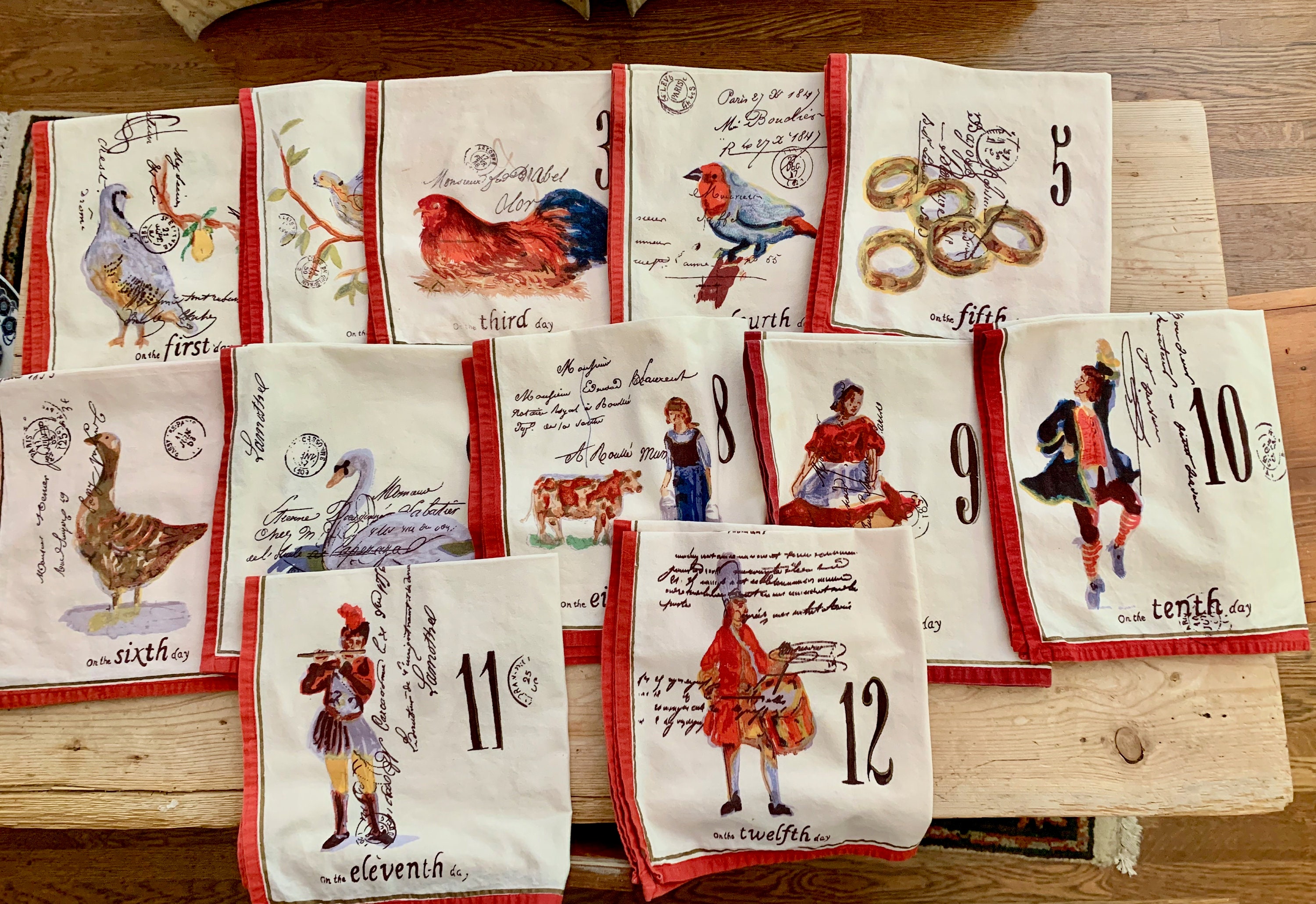 Christmas Napkins, 12 Days of Christmas Napkins, 20 Inch Holiday Dinner