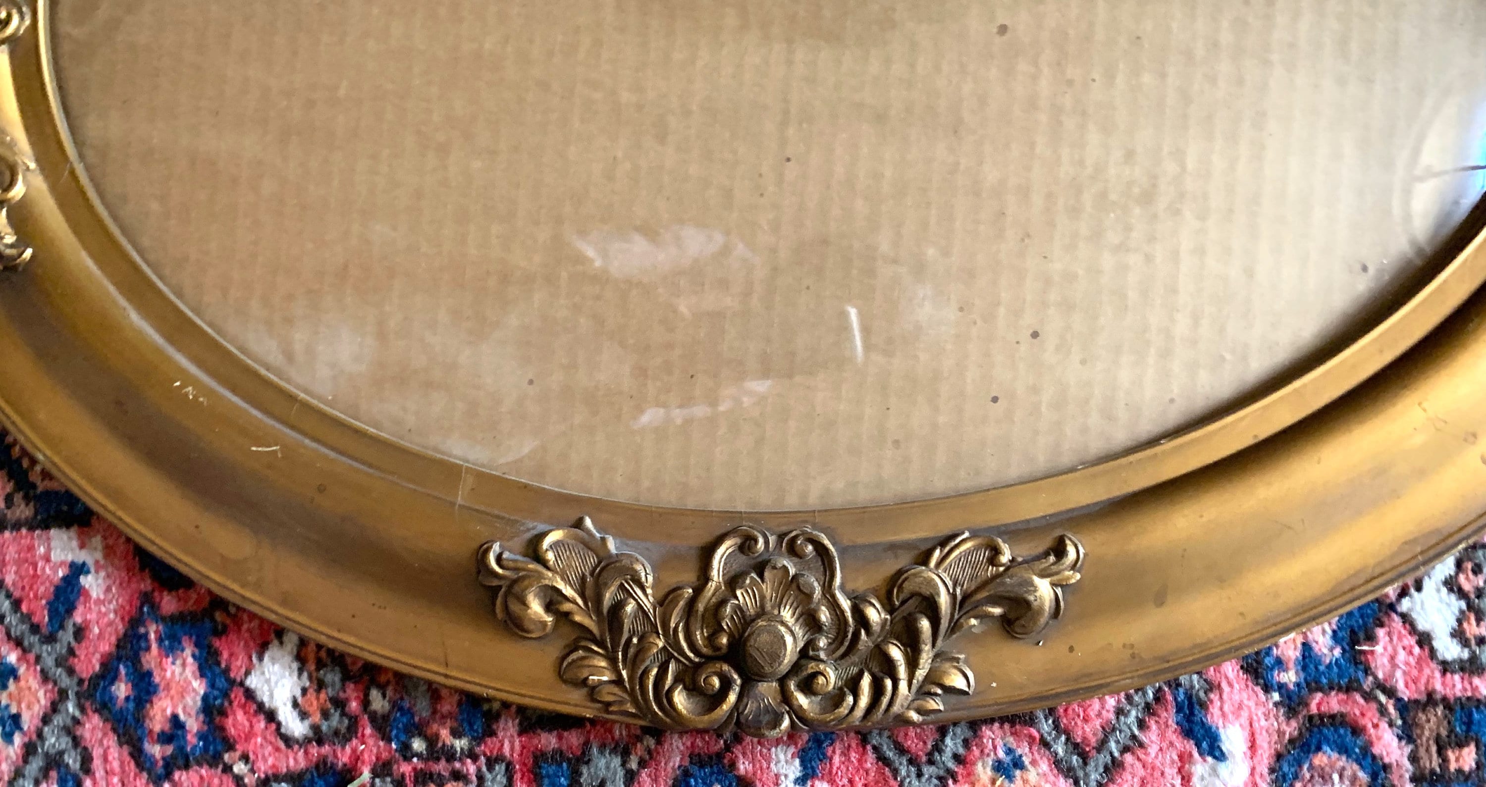 Victorian Oval Frame with Bubble Glass, Antique Gold Toned Wooden Oval