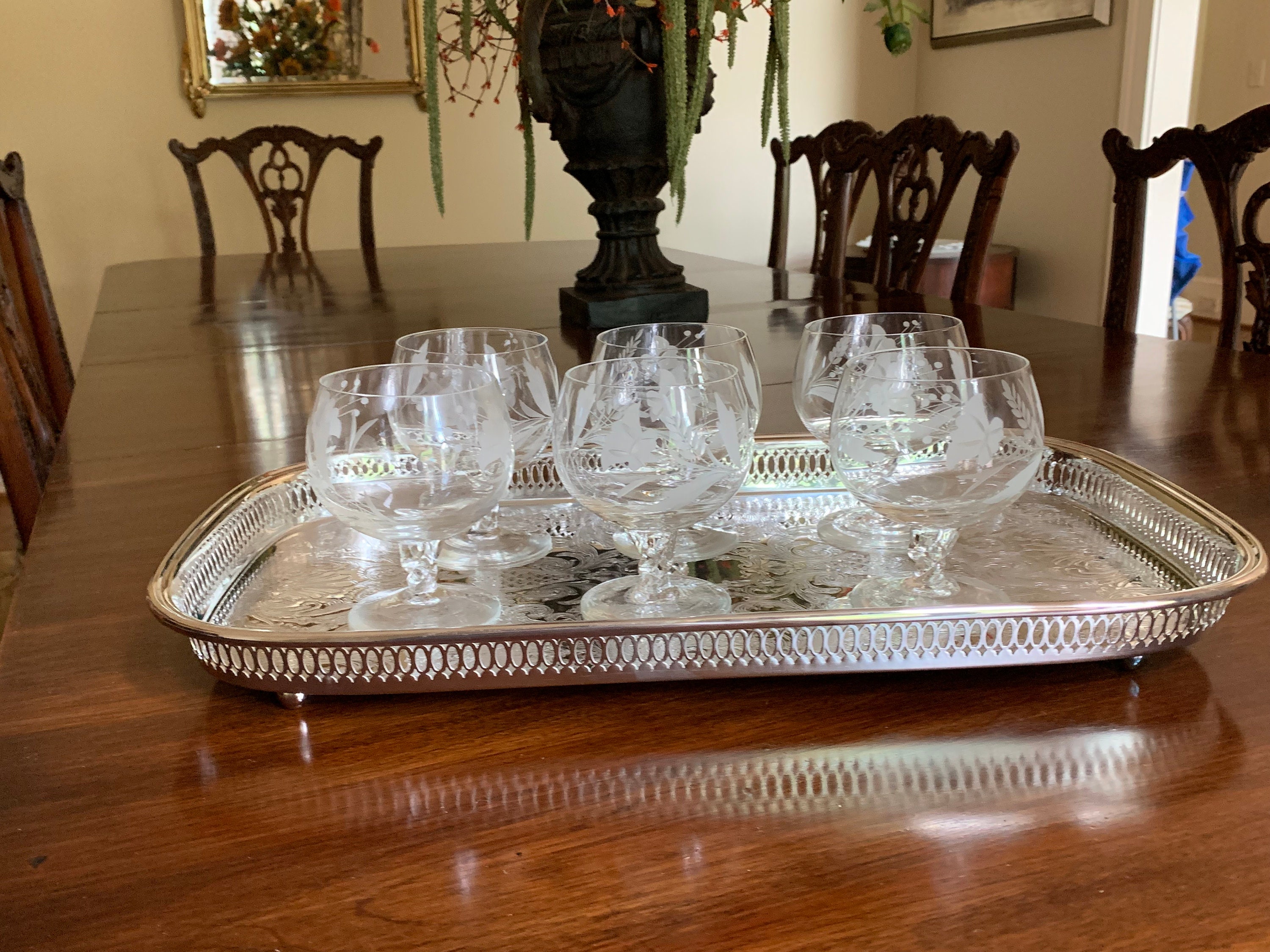 Large Silver Gallery Tray, Rectangular Shaped Footed ...