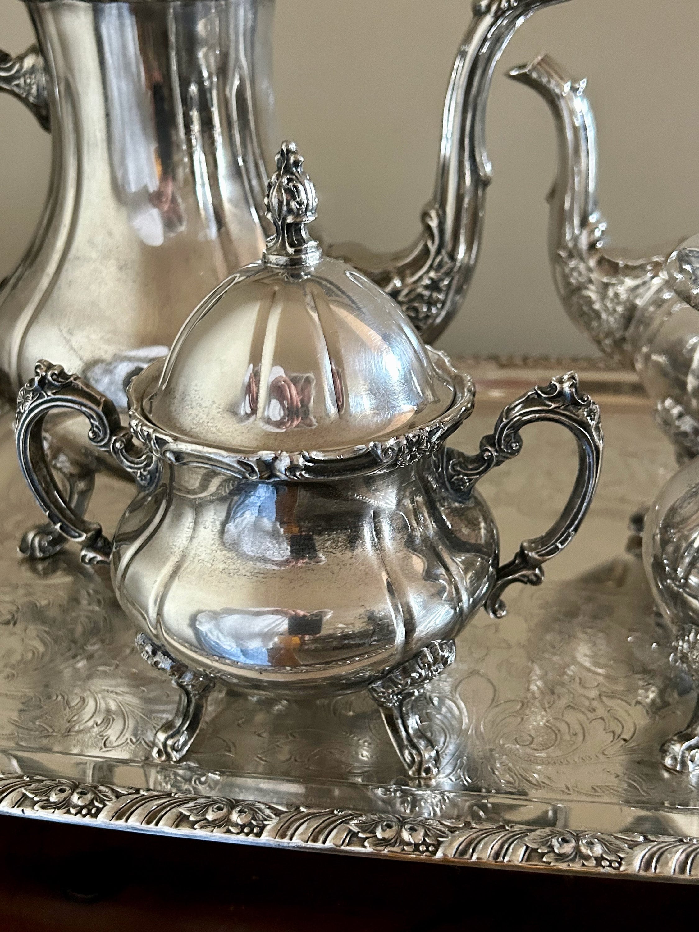 Silver Plate Tea Set With Tray 02 - gykdlwt