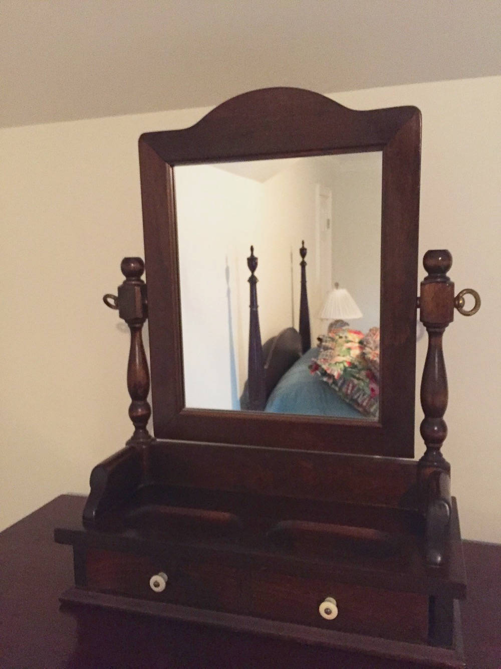 Wooden Shaving Mirror, Men's Dresser Mirror, Vintage Swivel Bureau