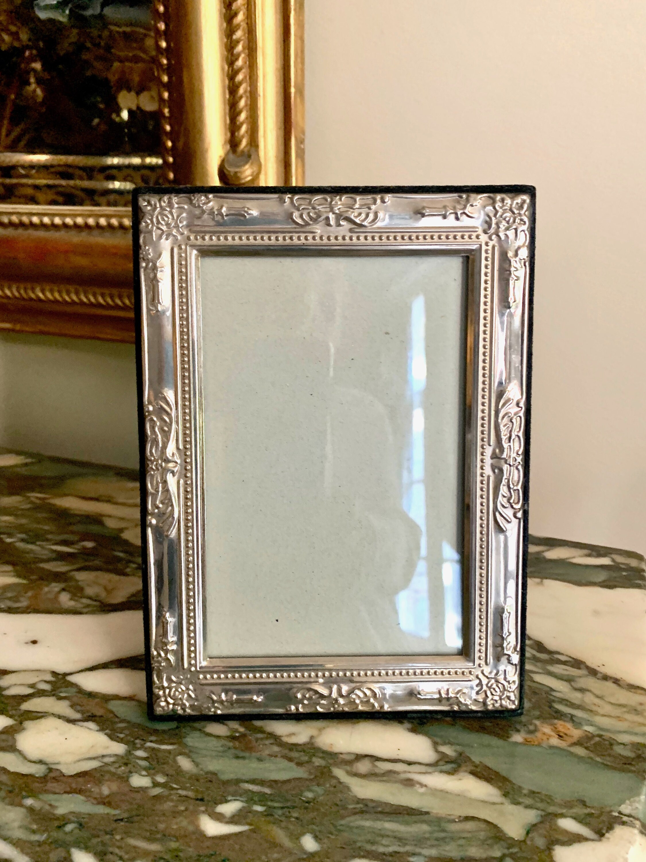 Silver Plate Photo Frame, Vintage Decorative Silver Plate 4 x 6 In
