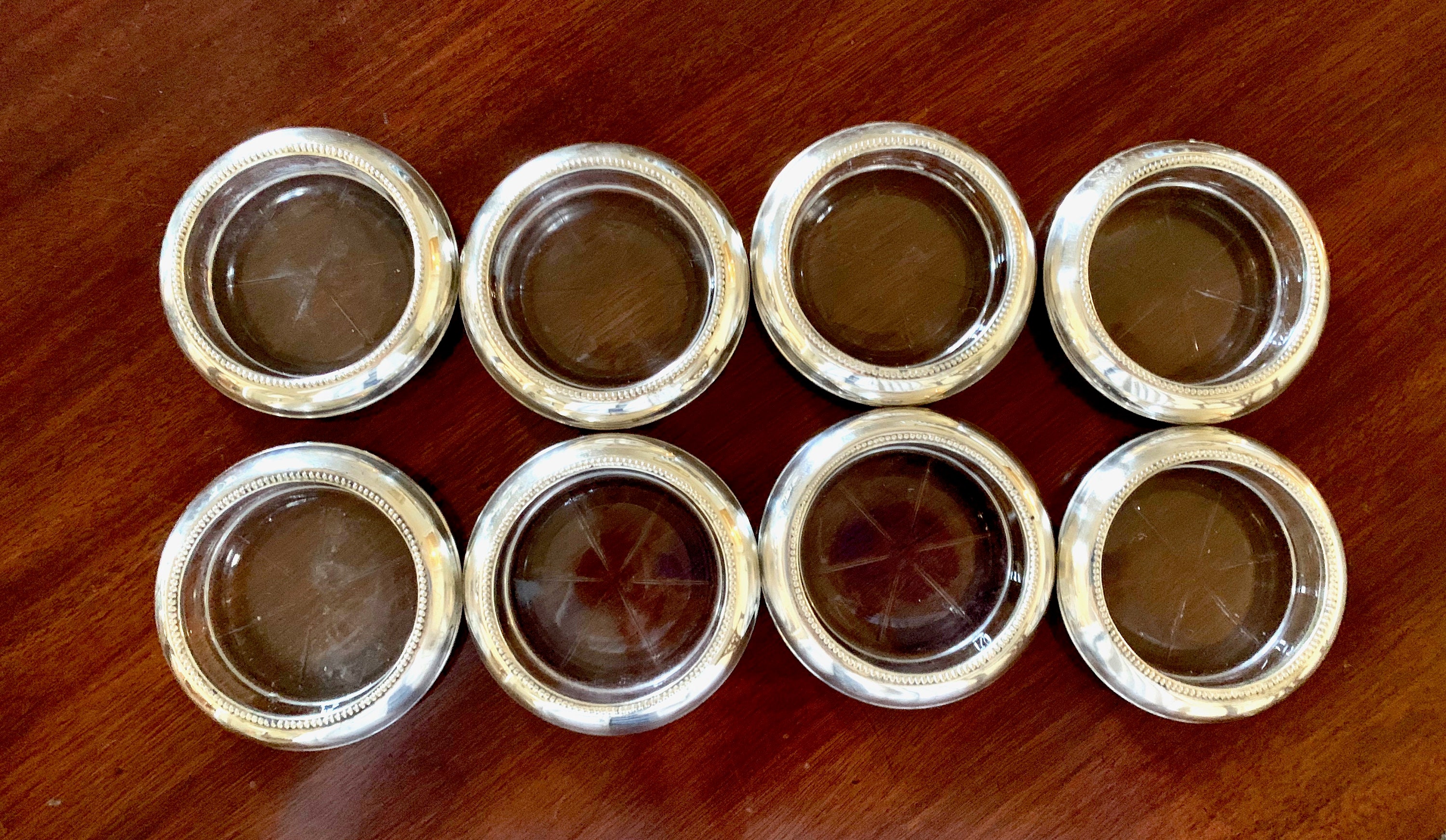 Sterling Silver Glass Coasters. Set of 8 ster Sterling Coasters