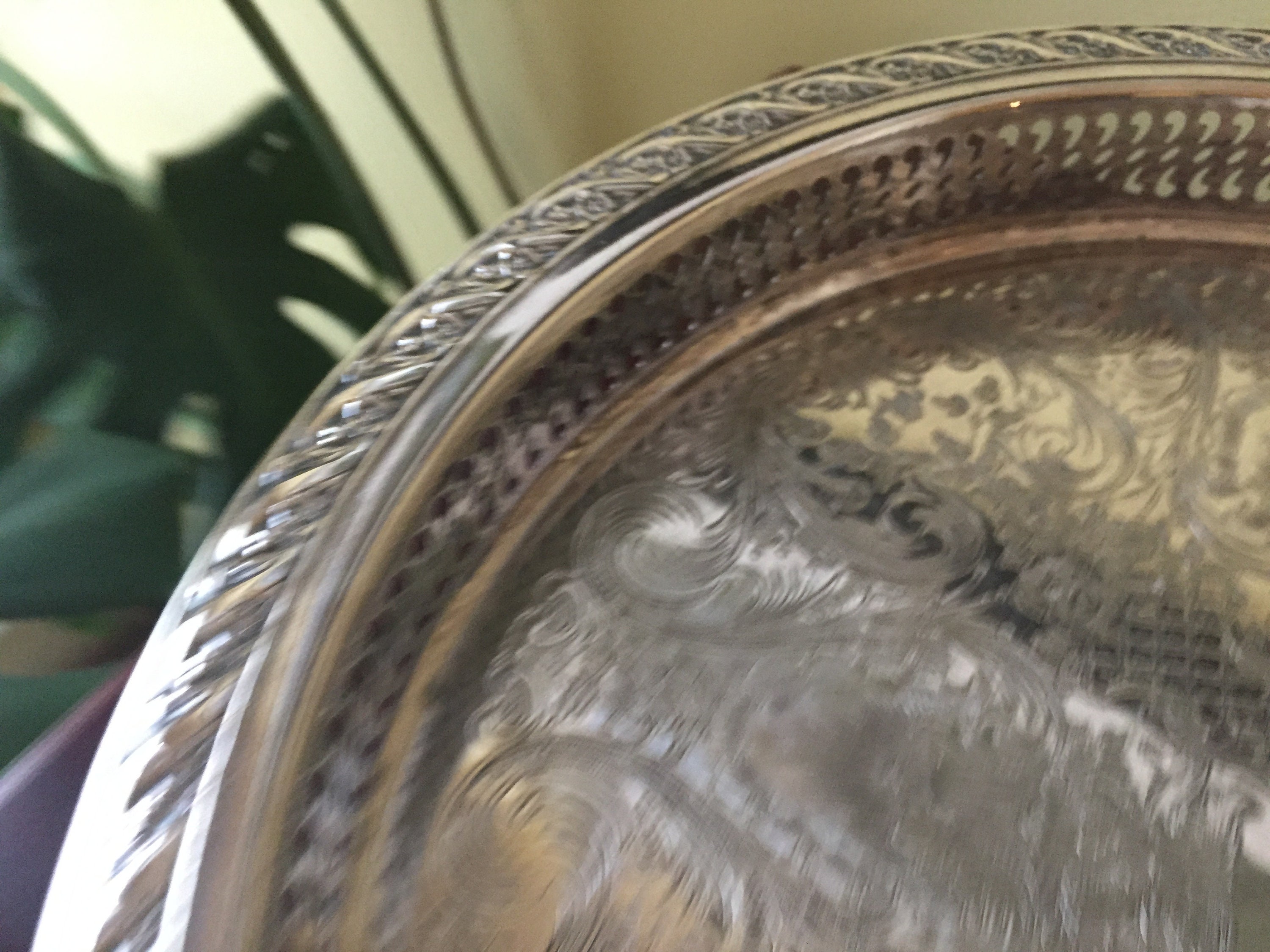 Round Silver Gallery Tray, Chased Design, 12 Inch Tray Silver Plate