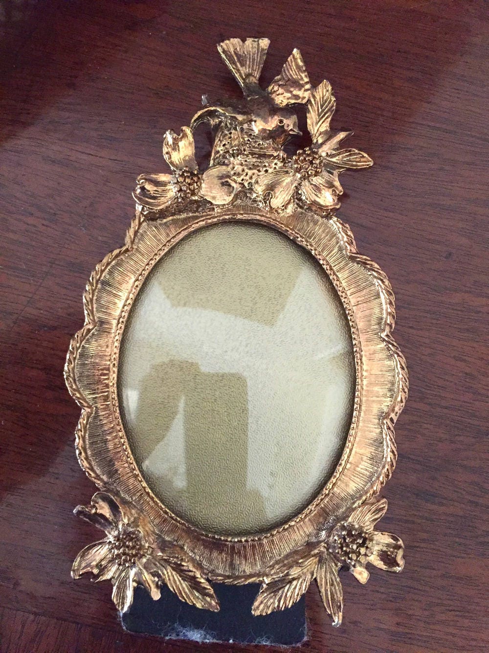 Brass Oval Frame Gold Wash Art Nouveau Style Photo Frame Bird on