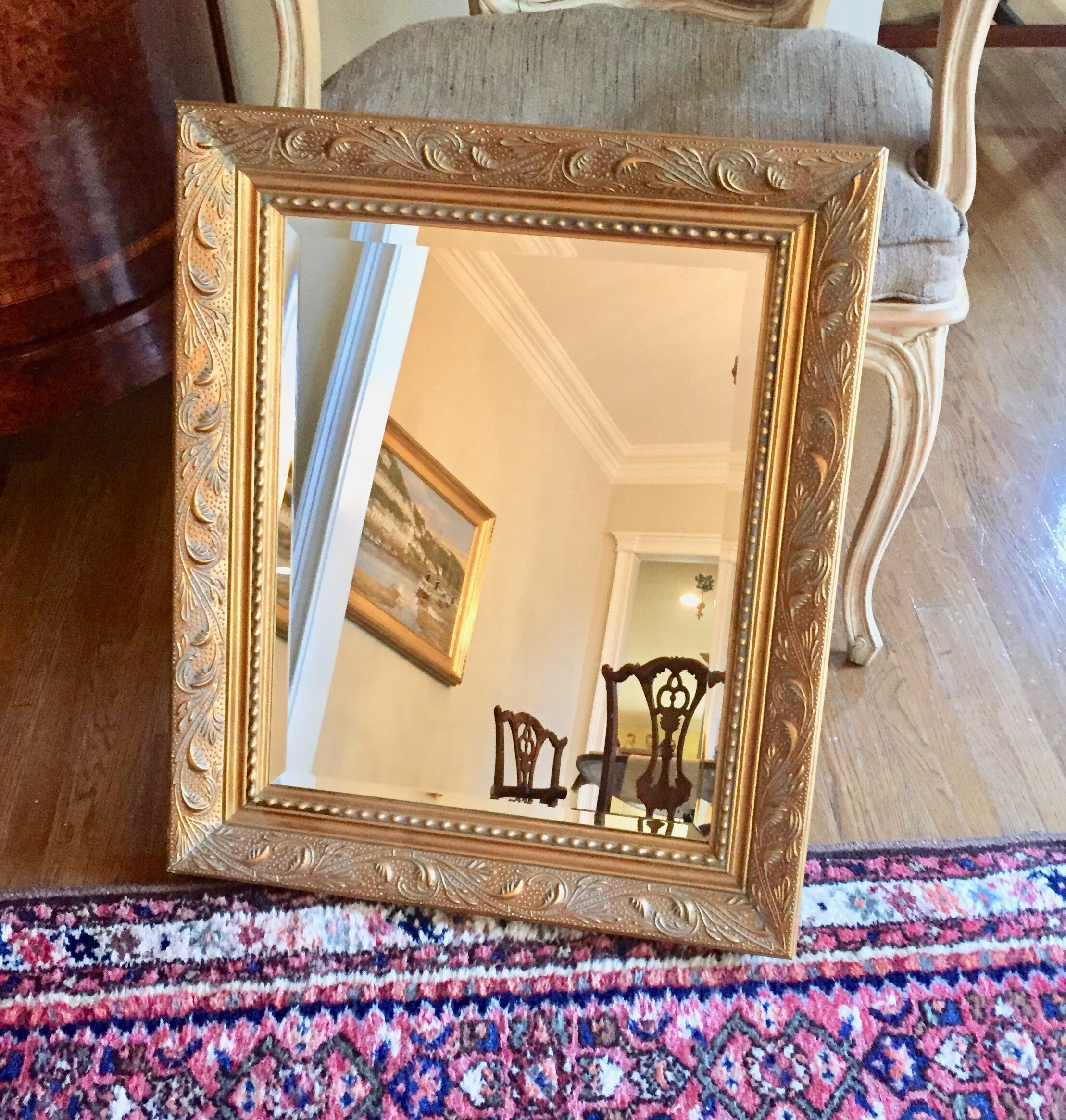 Vintage Gold Toned Mirror, 16 x 20 Inch Mirror with Decorative Frame