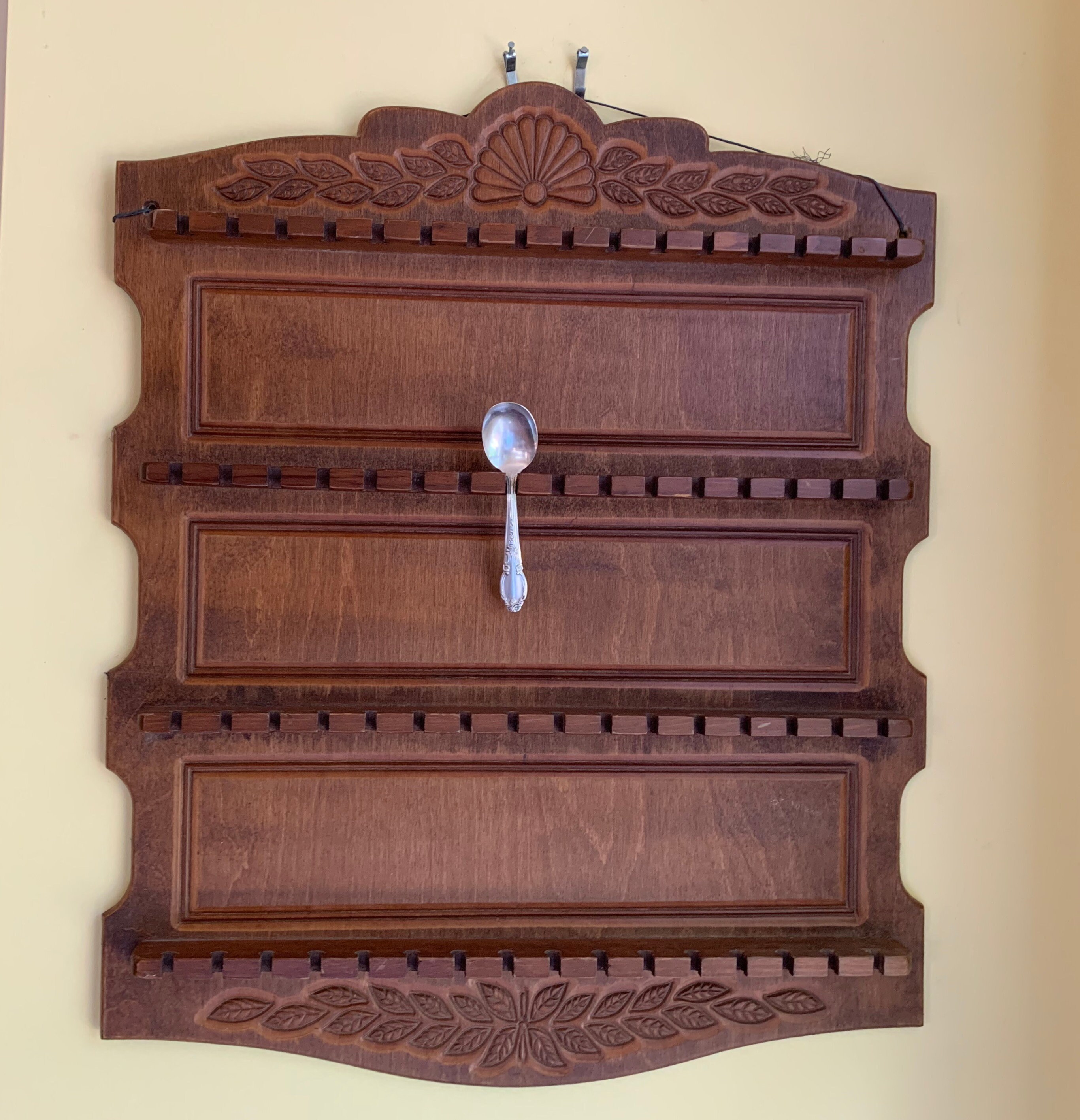 Wooden Spoon Display Rack, Vintage Decorative Spoon Collection Holder