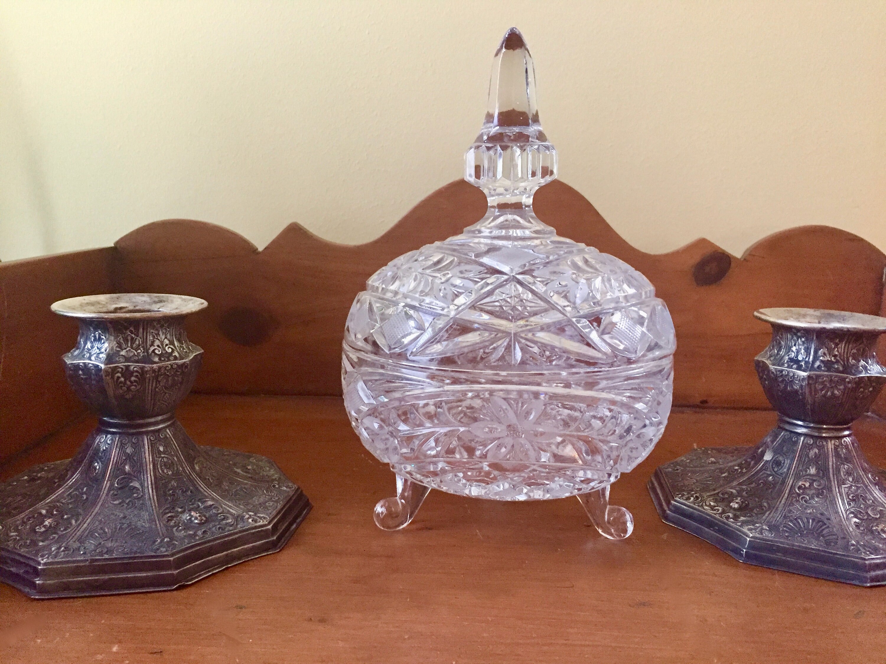 Crystal Footed Candy Dish, Lead Crystal Lidded Decorative Bowl, Crystal Gift Idea for Her