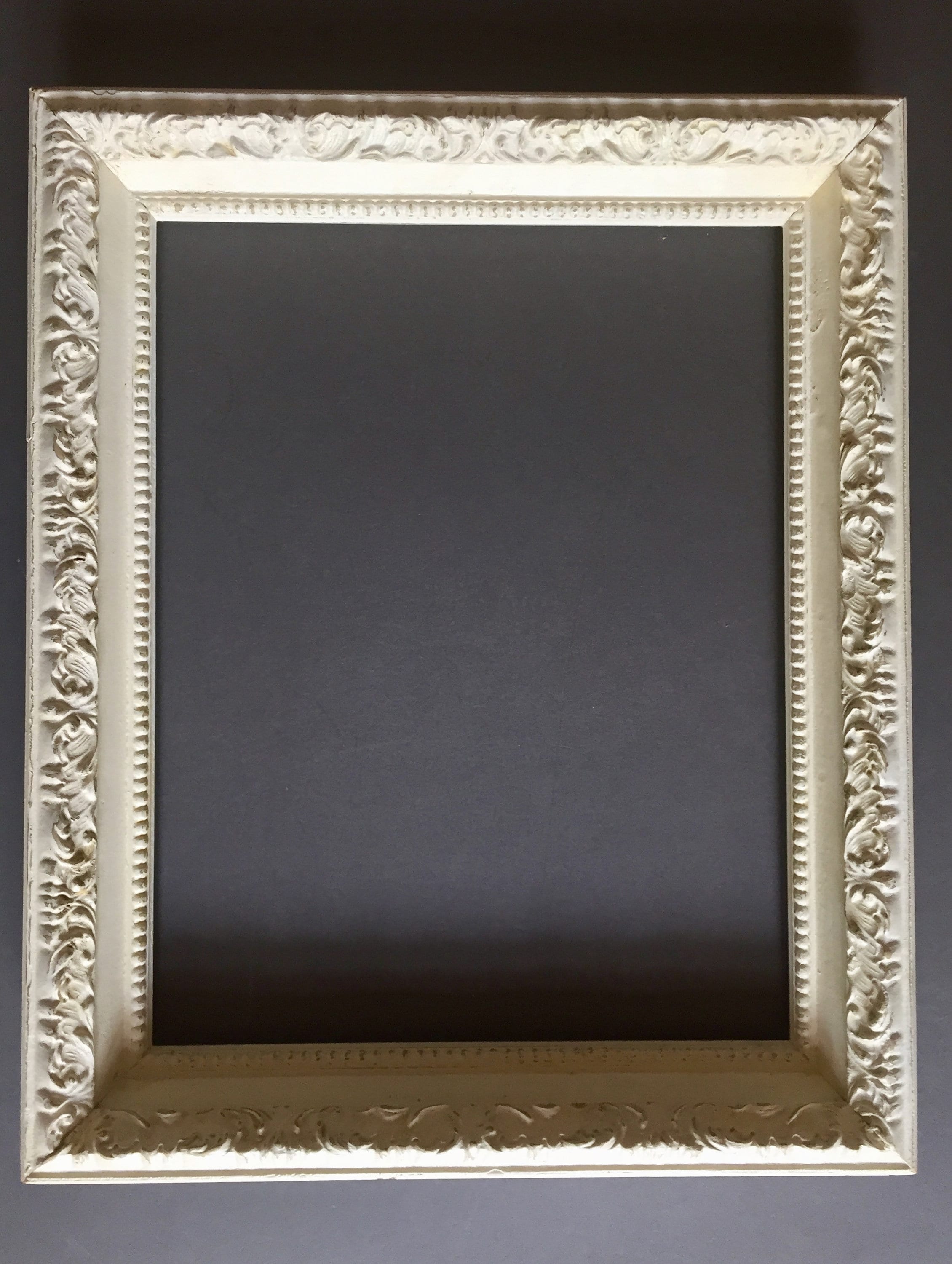 Vintage Antique White Frame with Gold Accents, Gesso Portrait Frame