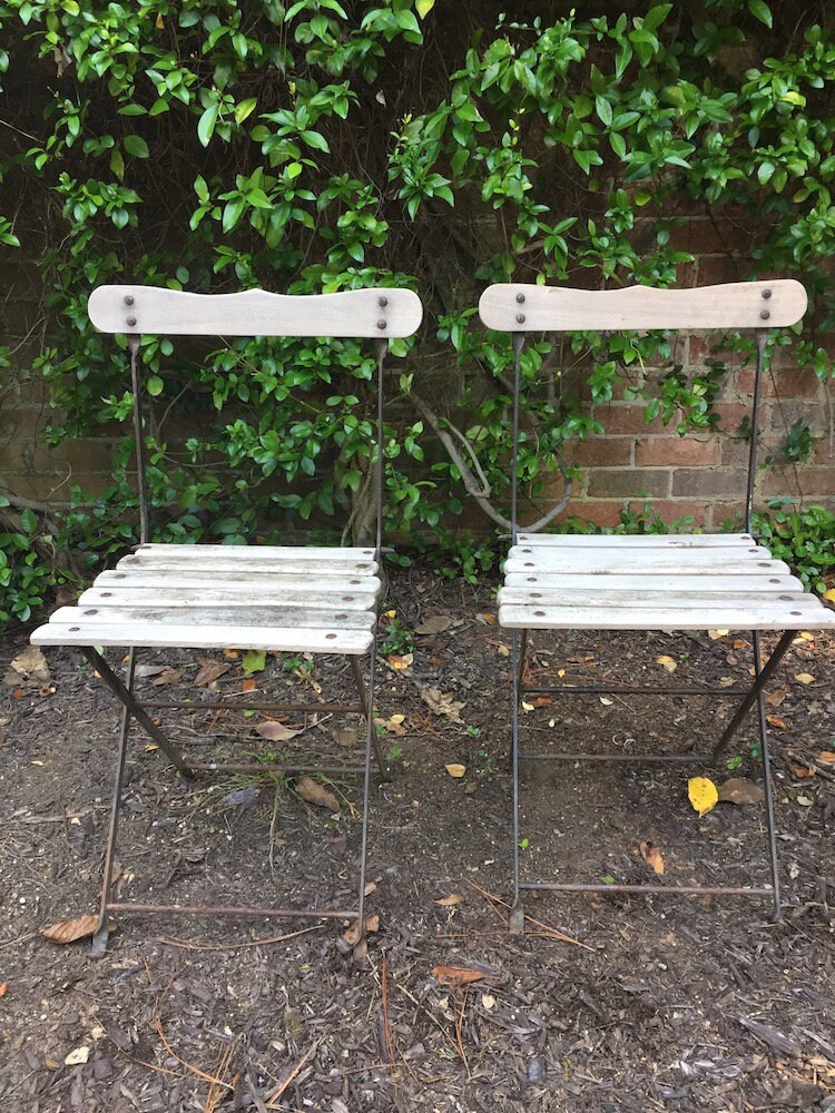 Vintage French Bistro Chair Folding Cafe Wood Iron Chair