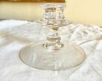 Fostoria June Clear Candlestick, 3 3/8 Inch Clear Fostoria Candlestick Holder, Etched Ribbons Flowers, Collectible Mid Century Blown Glass,