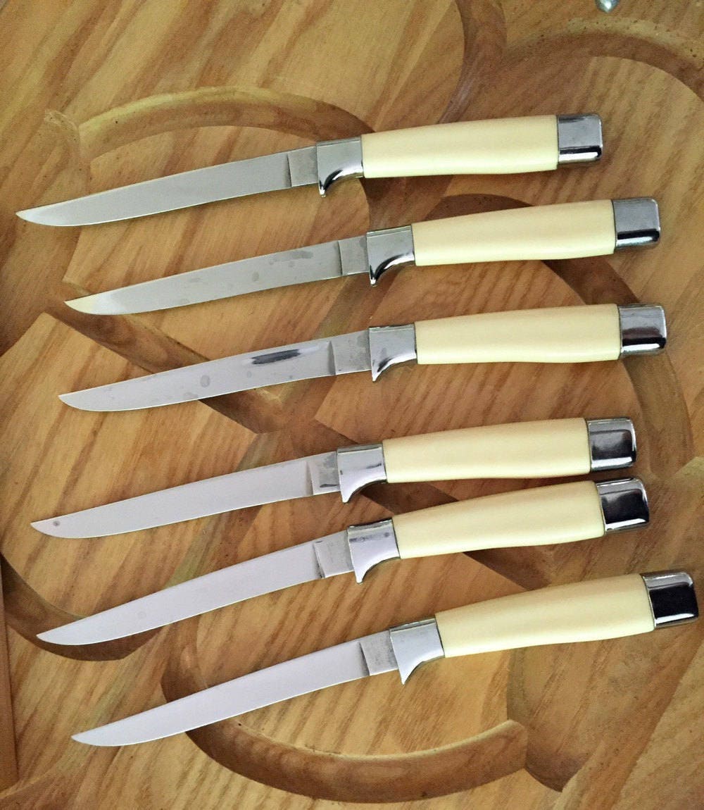 Steak Knives Stainless Steel Set of 6 Melamine Handles Vintage Empire Steak  Knives with Cutlery Tray Mid Century Gift Idea,Made in USA