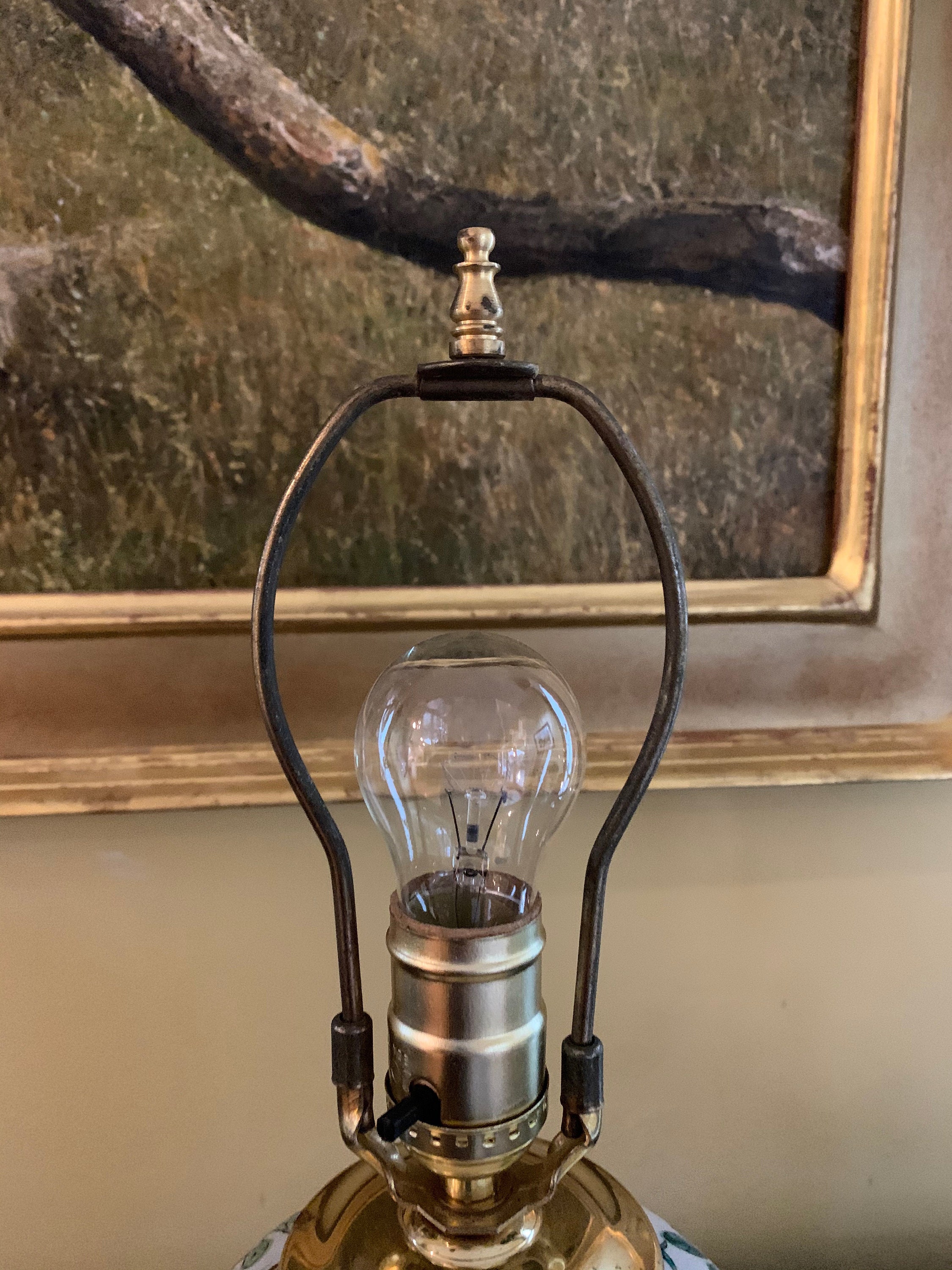 Asian Porcelain Lamp Wooden Base, Chinoiserie Ginger Jar Style Lamp