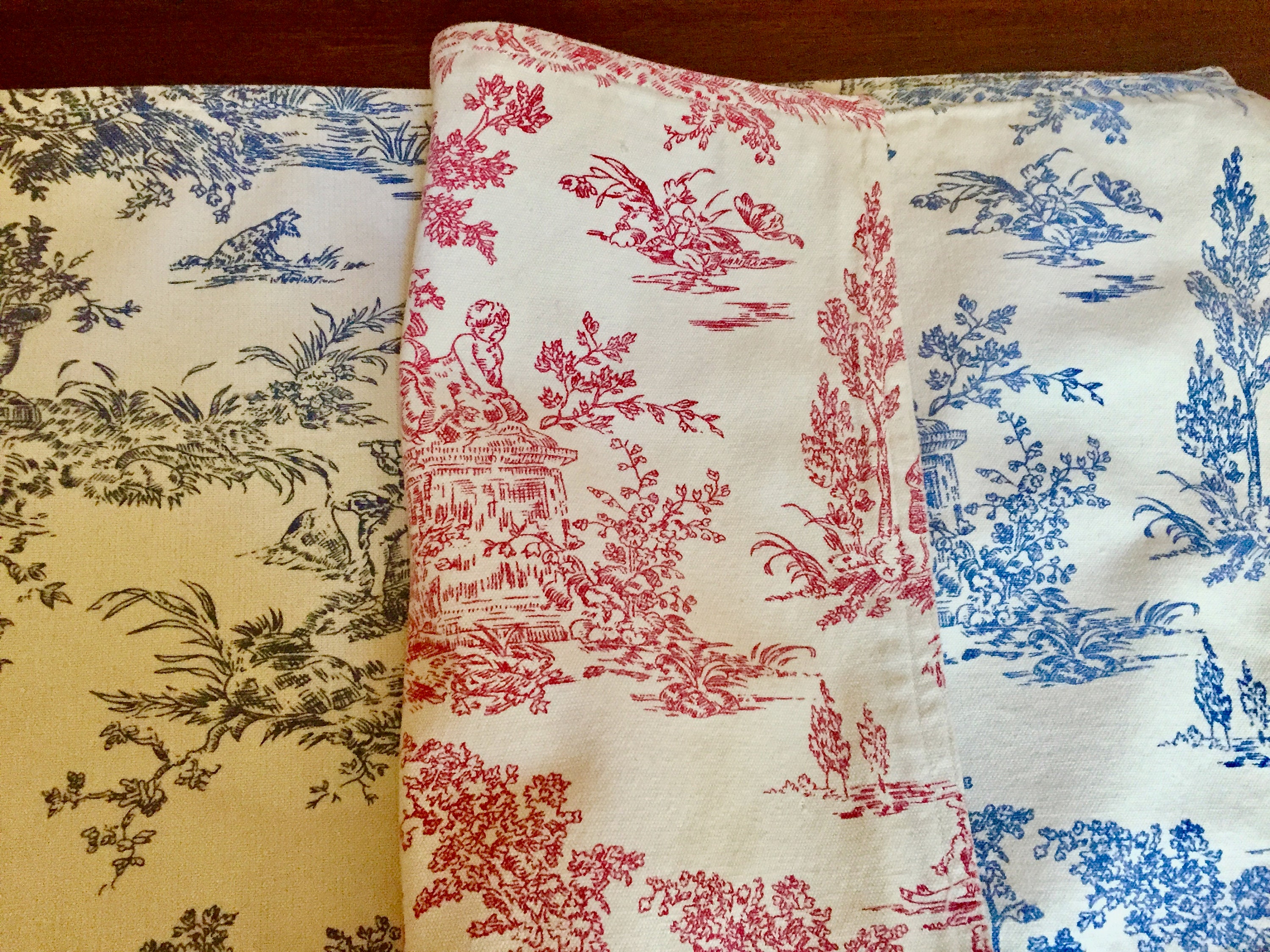 Set 4 Red White Reversible Blue White Toile Placemats, French Country
