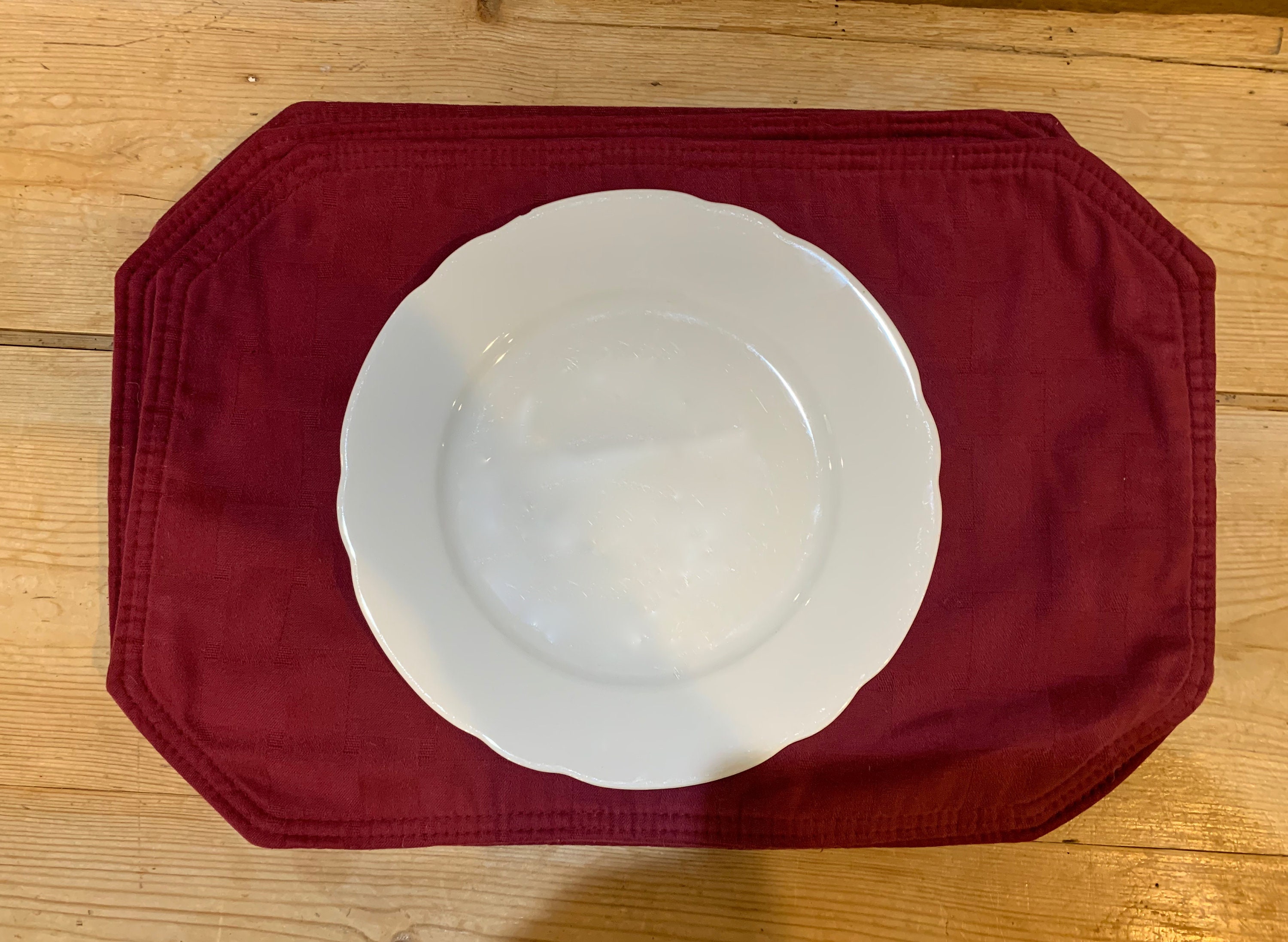 Octagonal Shaped Placemats, Burgundy Holiday Placemats, Set of 6 Vintage Christmas Placemats