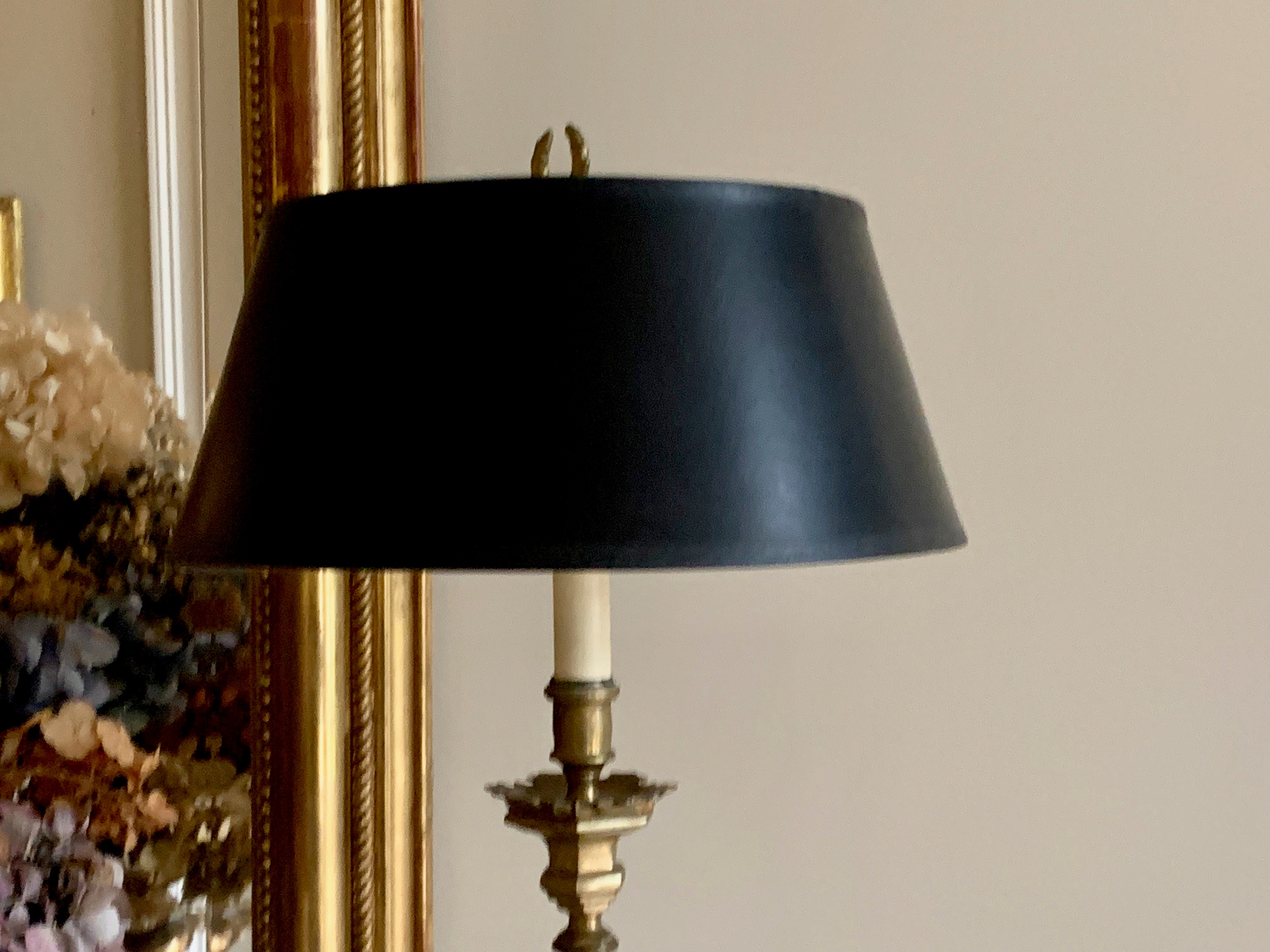 Brass Wood Candlestick Lamp, Vintage Old English Brass Candlestick Lamp