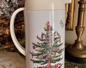 Spode Christmas Tree Thermal Carafe Green Trim and Top, Holiday Christmas Coffee Carafe, Holiday Serving, Christmas Gift Idea