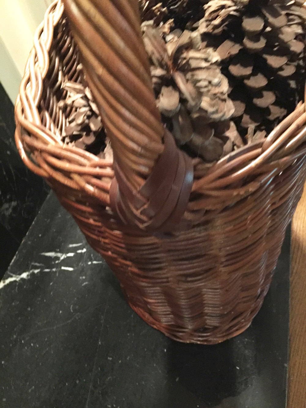 Large Wicker Basket, Leather Straps, Tall Storage Basket, Kindling