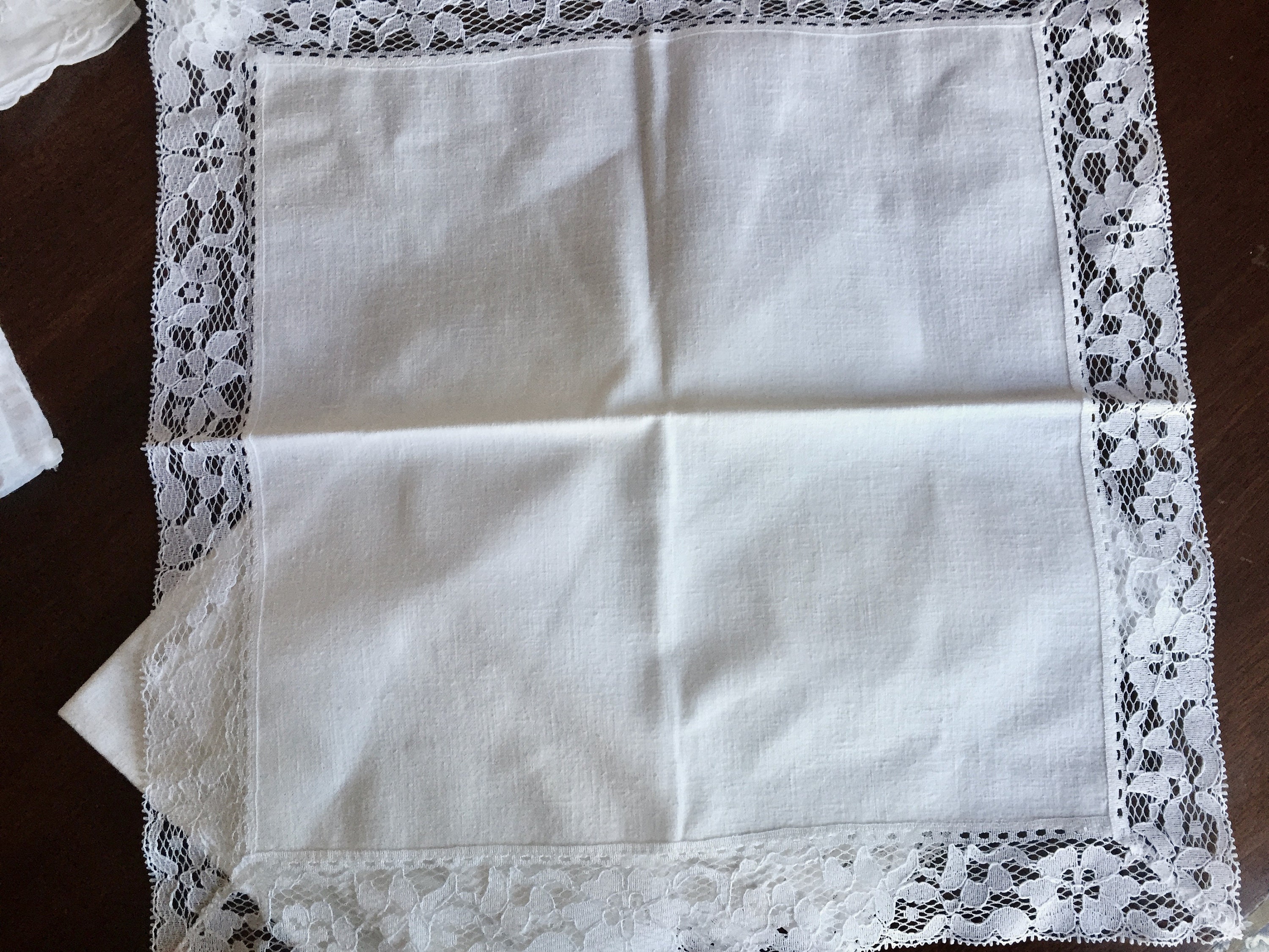 Linen Lace Napkins Set of 6, White Dinner Napkins 16 Inch, Cottage