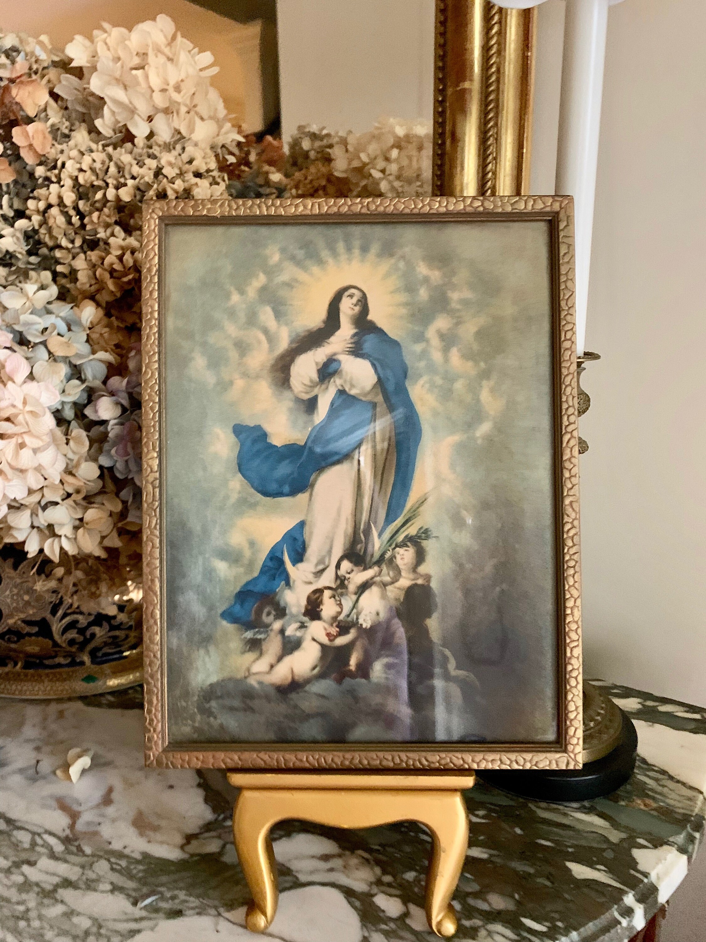 Gold Wooden Easel, Vintage Tabletop Easel, Small Art Easel Chinoiserie