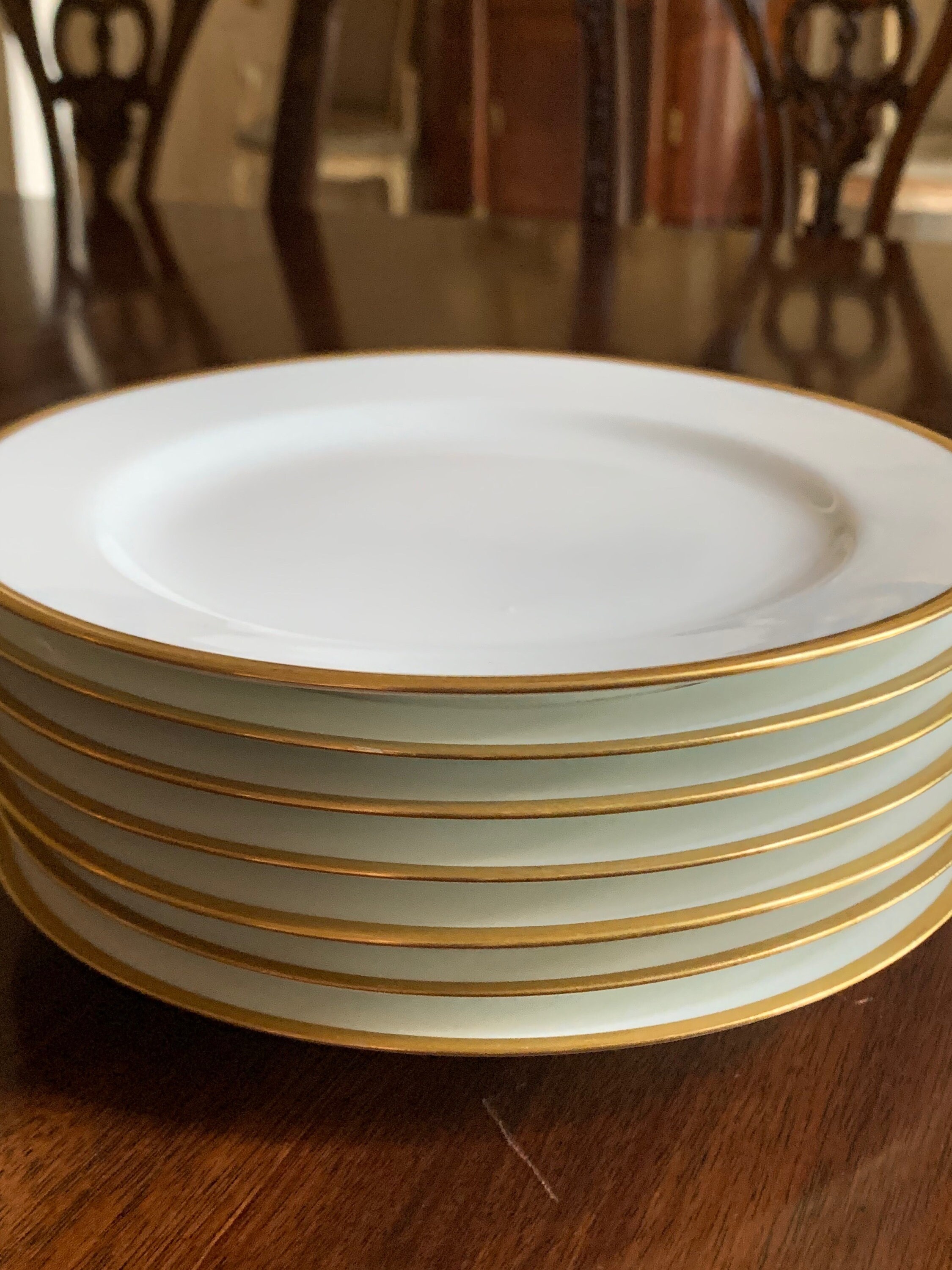 Haviland Limoges Salad Plates Set of 7, White with Gold Rim Limoges