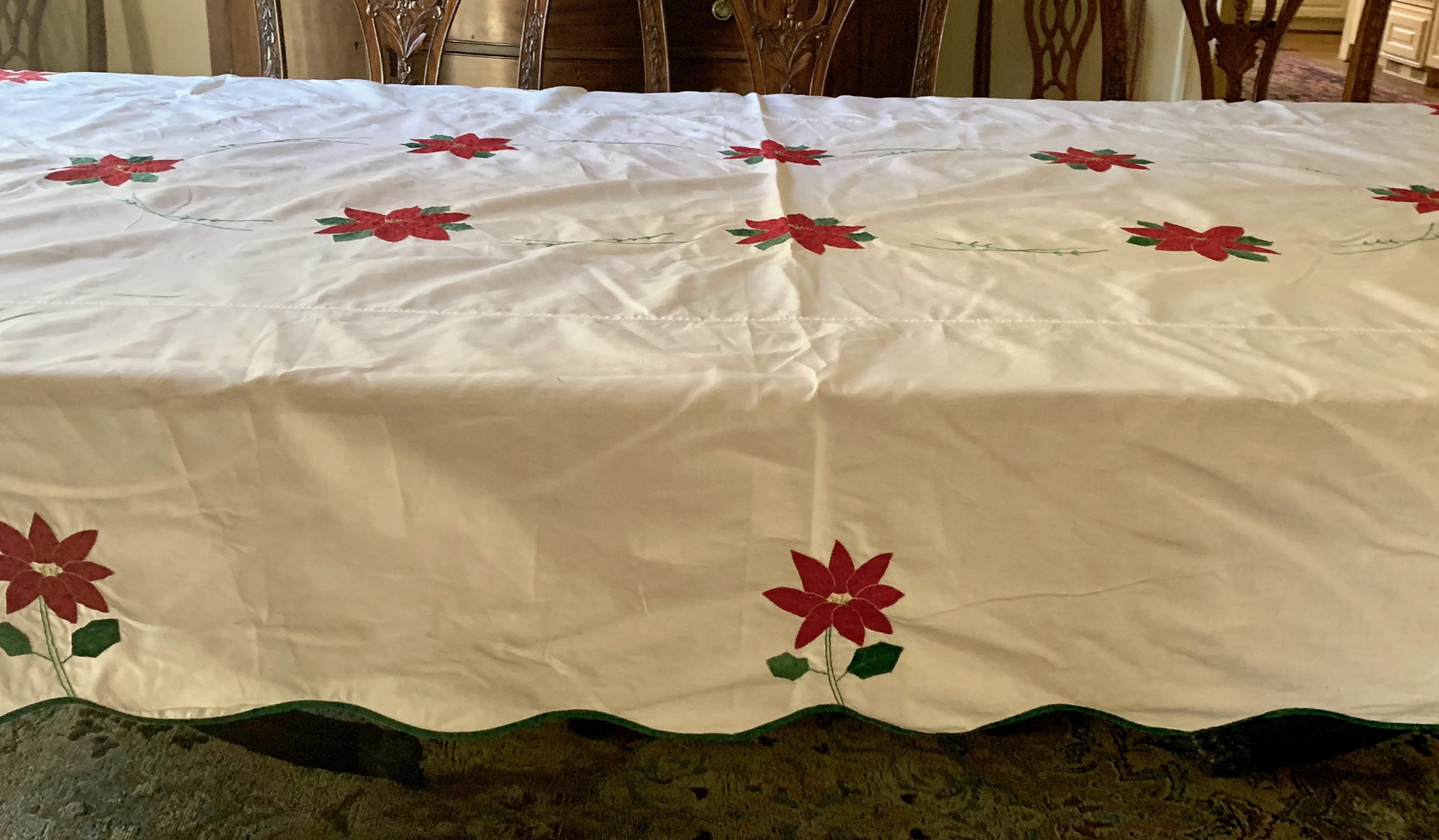 Christmas Tablecloth and Napkins, Poinsettia Applique Holiday
