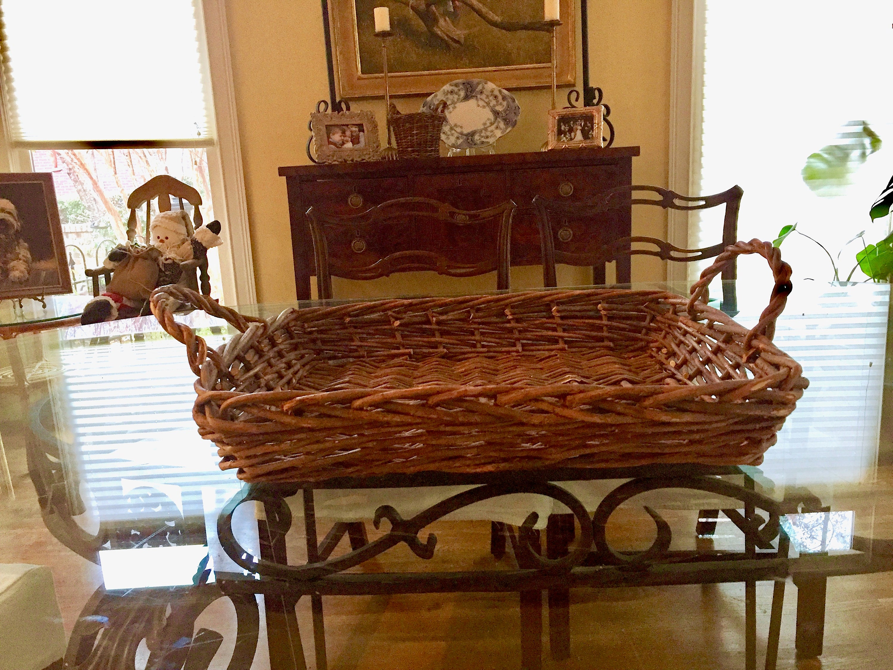 Vintage Grapevine Basket, Rectangle Grapevine Basket with Handles