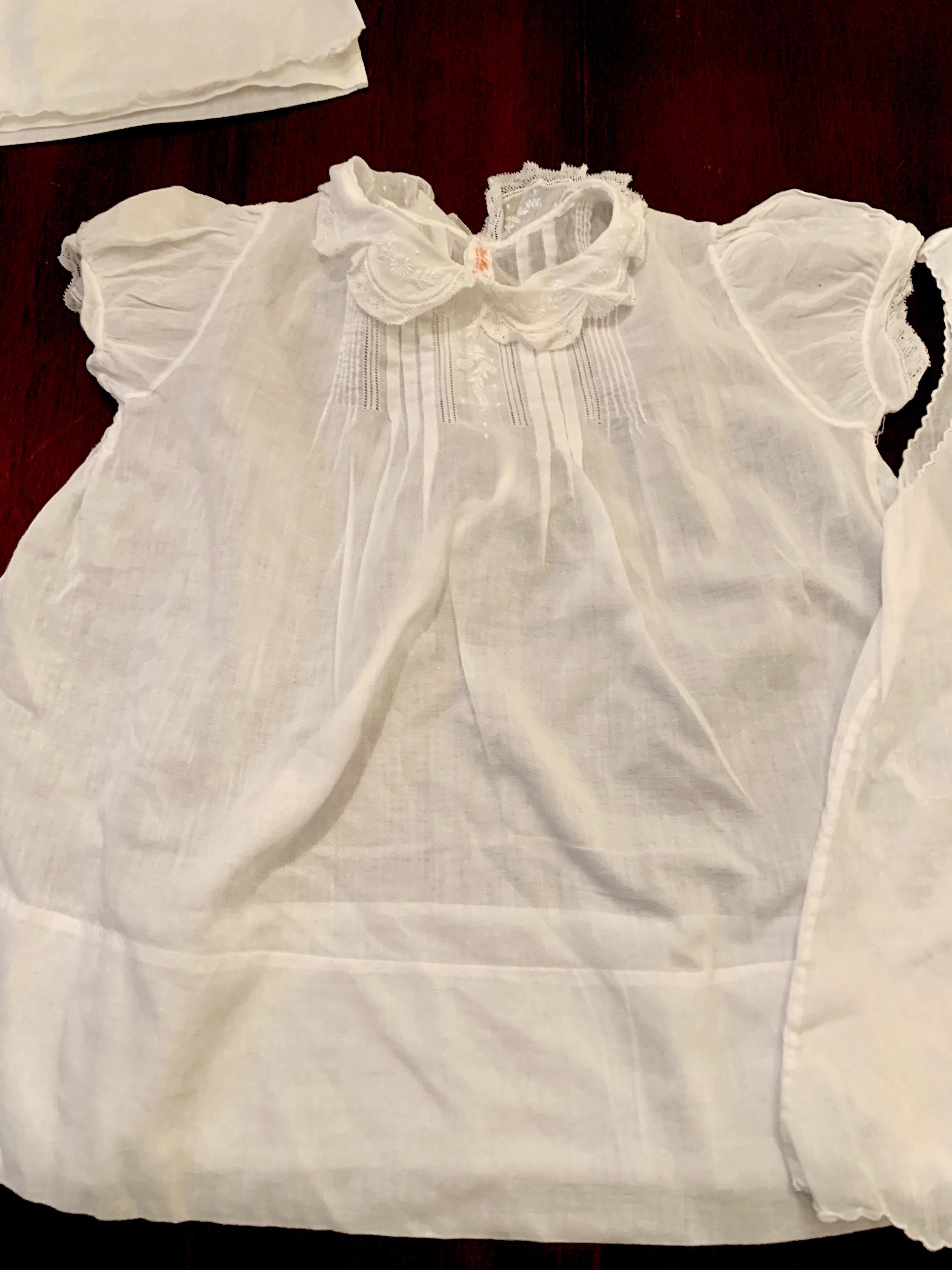 Vintage Infant Dress with Slip, Handmade Embroidered Pintuck Dress