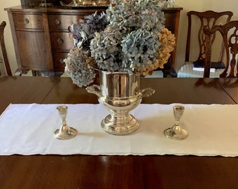 Ivory Linen Table Runner with Crochet Tatting Hem, Vintage Cream Linen Table Scarf, 15.5 x 42 Inches, Cottage Farmhouse Table Linens