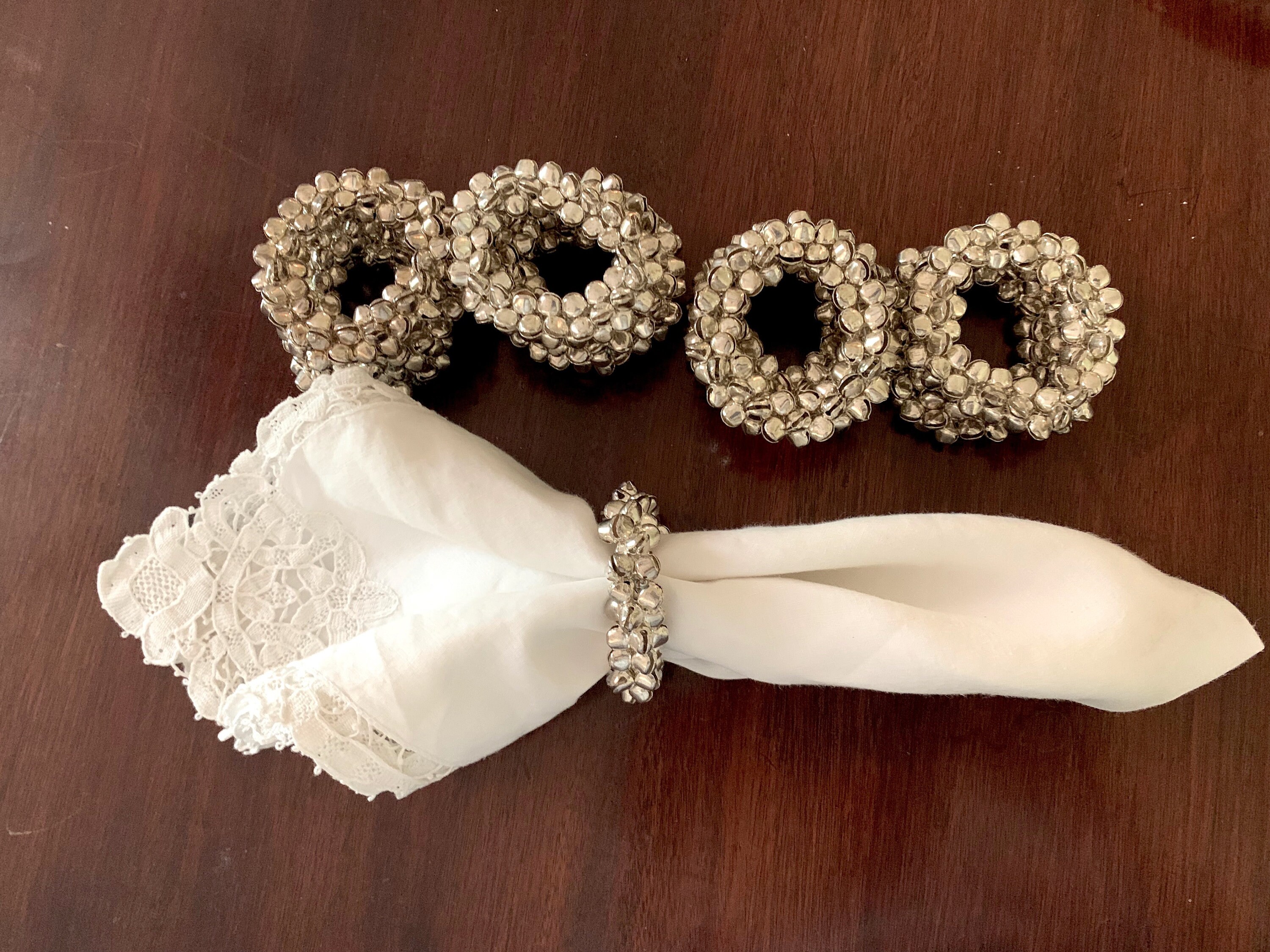 Christmas Napkin Rings, Set of 12 Jingle Bells Napkin Rings, Silver