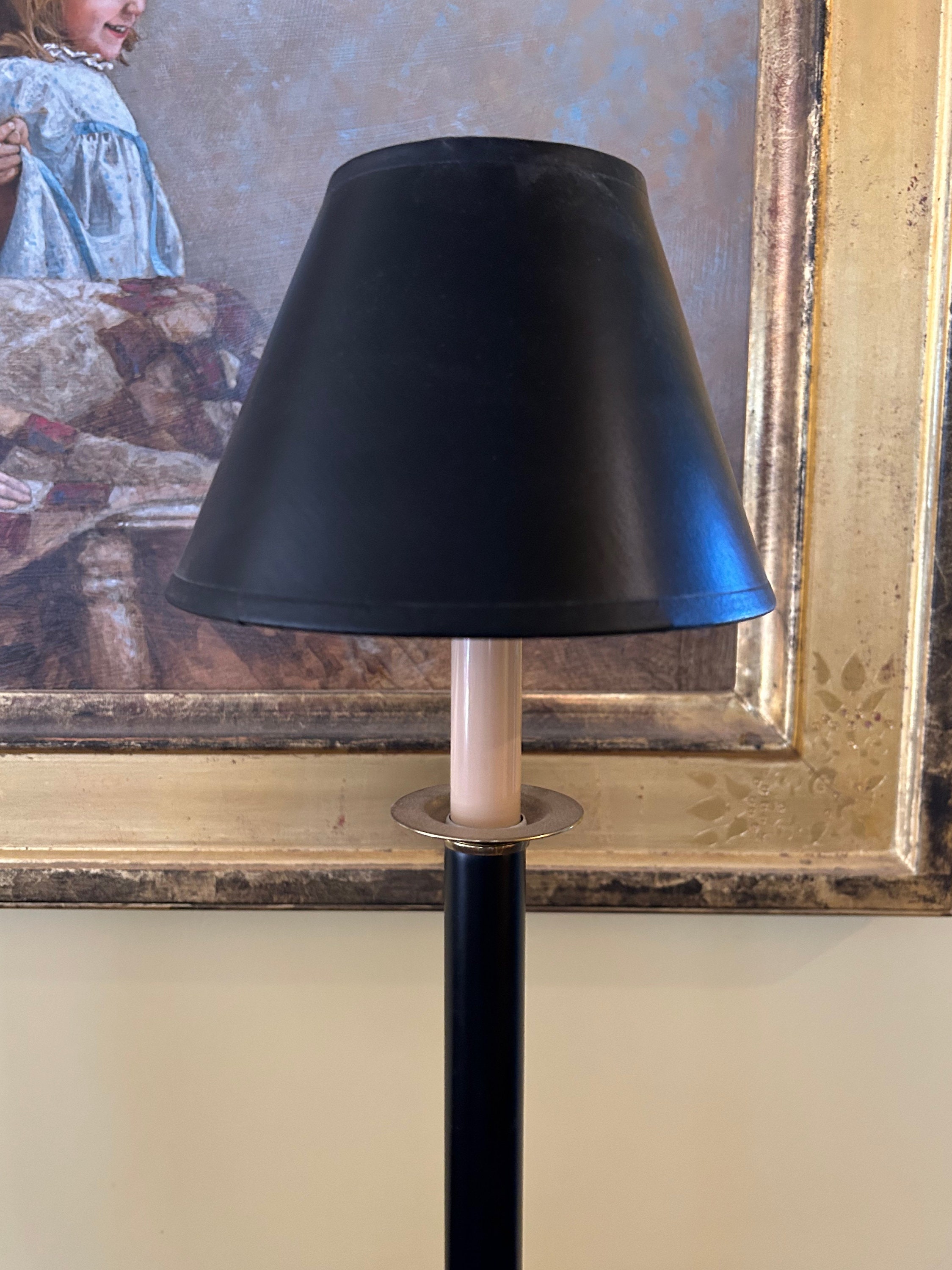 Black Buffet Lamps, Set of 2 Vintage Candlestick Buffet Lamps, Black