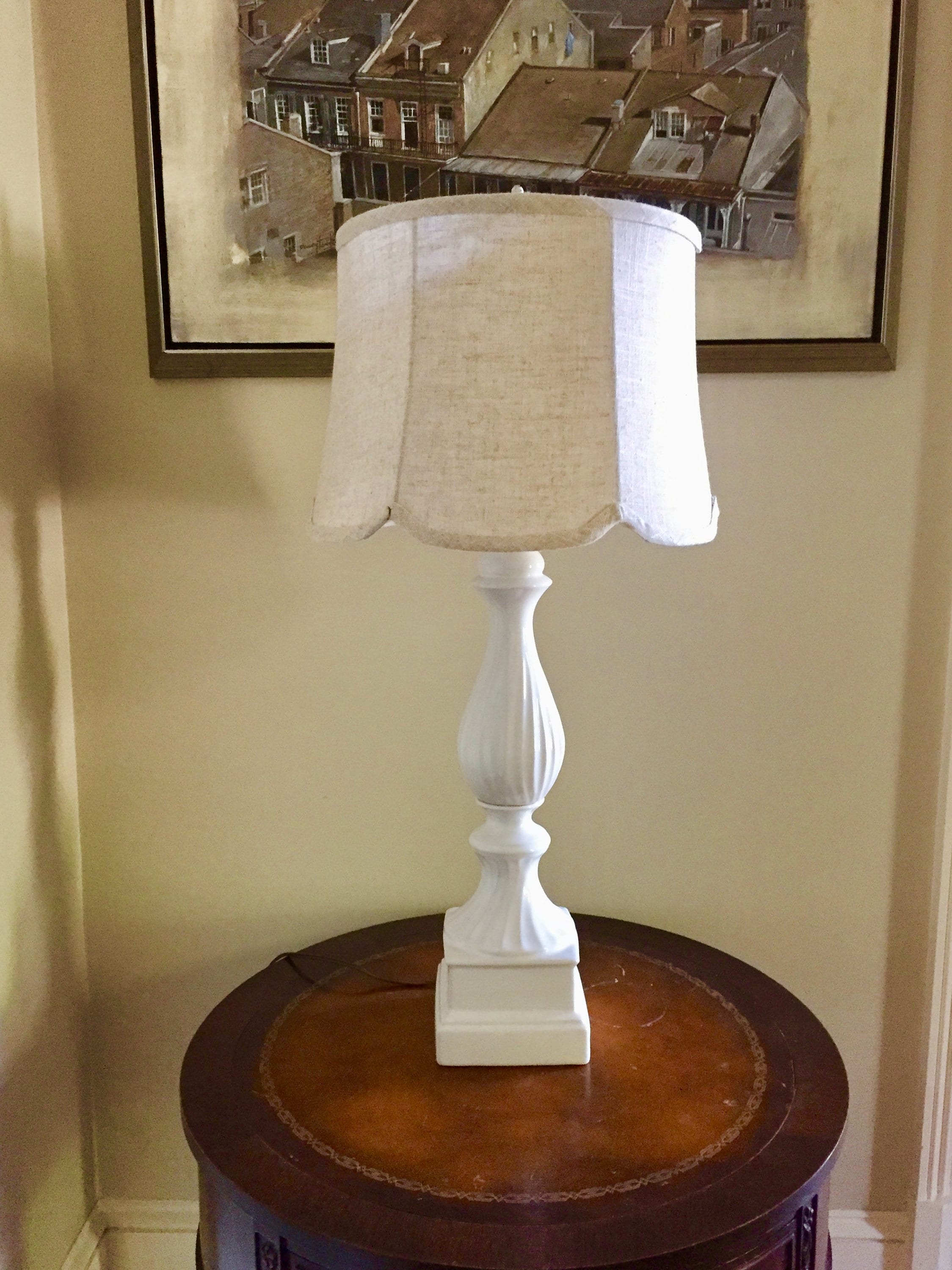 Tall White Column Lamp, Vintage Bright White Table Lamp with Shade