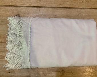 King Size White Sheet, Flat White Sheet with Lace Trim, Vintage King Size White Bedding Sheet, Cottage Farmhouse