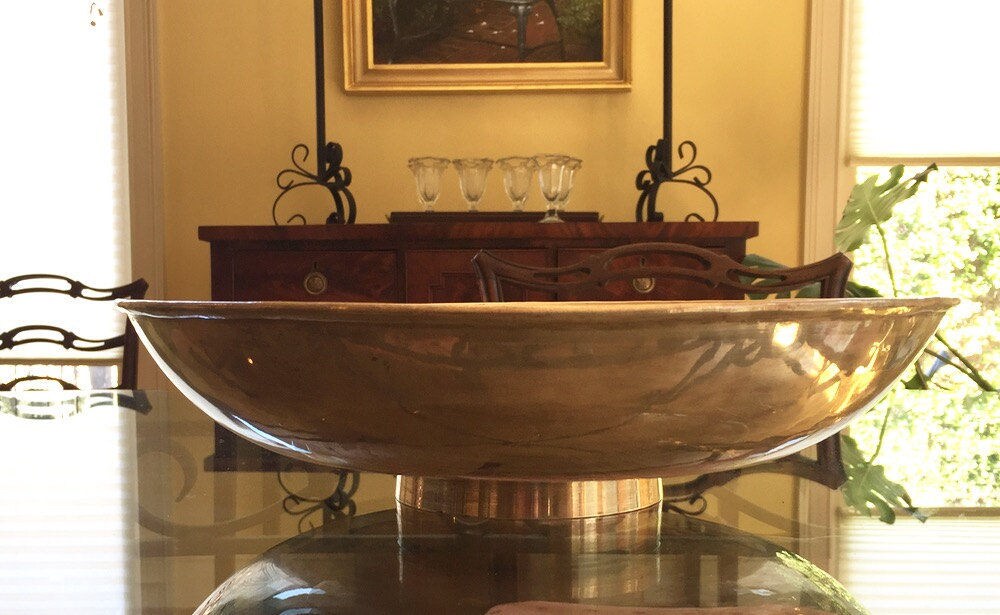 Large Brass Bowl, Asian Style Footed Brass Round Bowl, Brass Centerpiece, Vintage Brass Decor