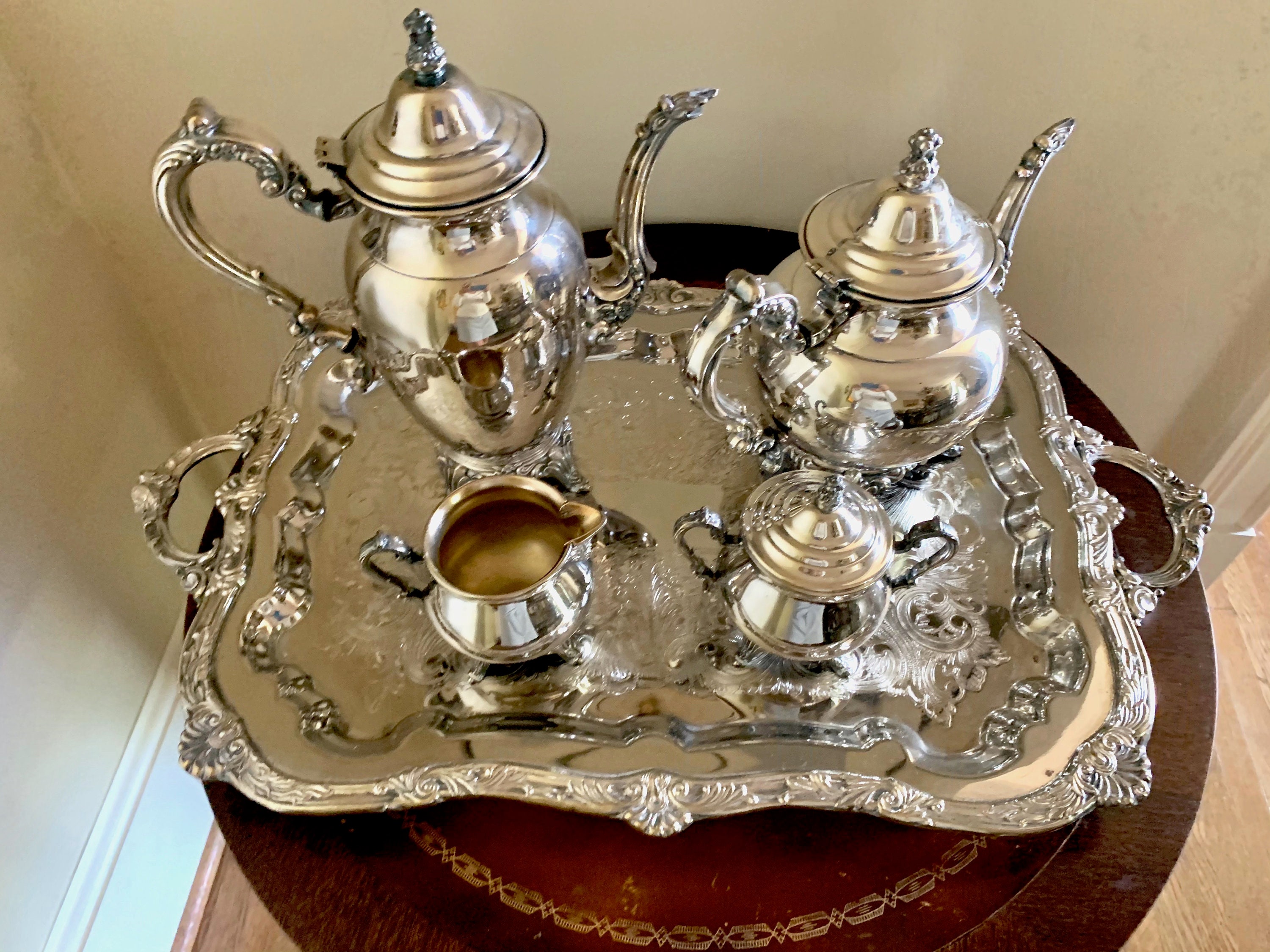Silver Service Coffee Tea Set, Oneida Silver Plate Coffee Service Set