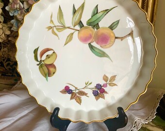Royal Worcester Quiche Plate, Vintage Worcester Evesham Gold 10 Inch Quiche Pie Plate, English Porcelain Flan Dish, Flame Proof Porcelain,