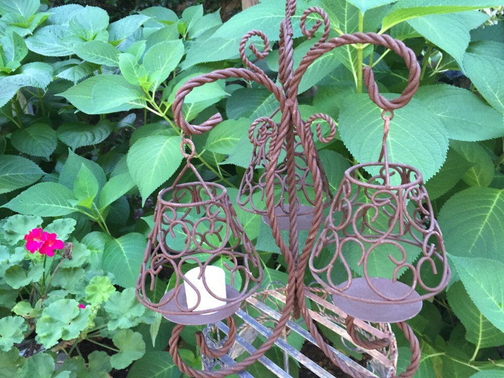 Iron Three Light Candle Stand, Vintage Iron Candle Holder, Outdoor Iron