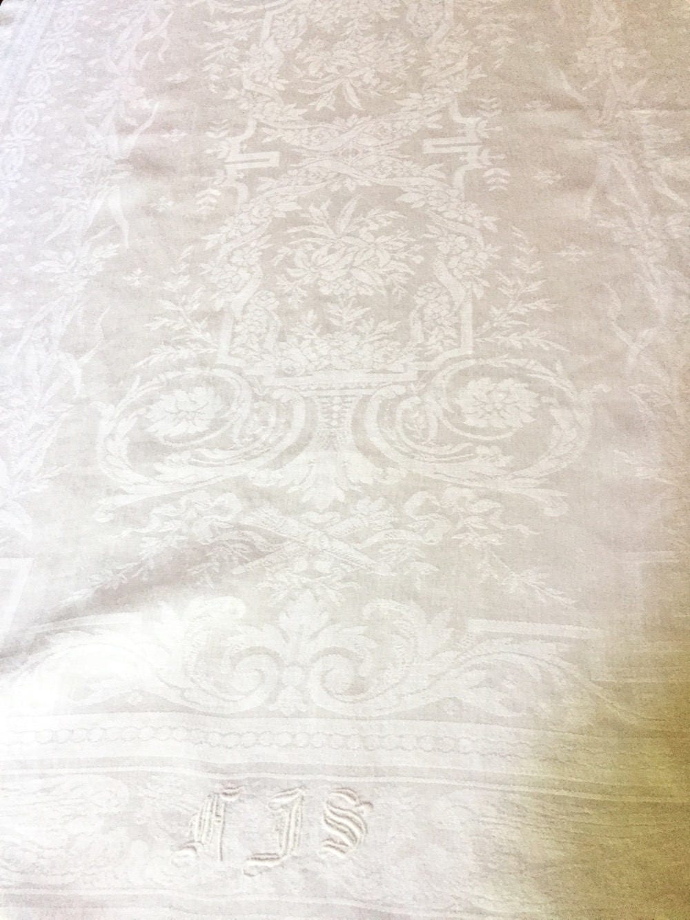 French Linen Damask Hand Towel, Monogrammed Guest Hand Towel, White