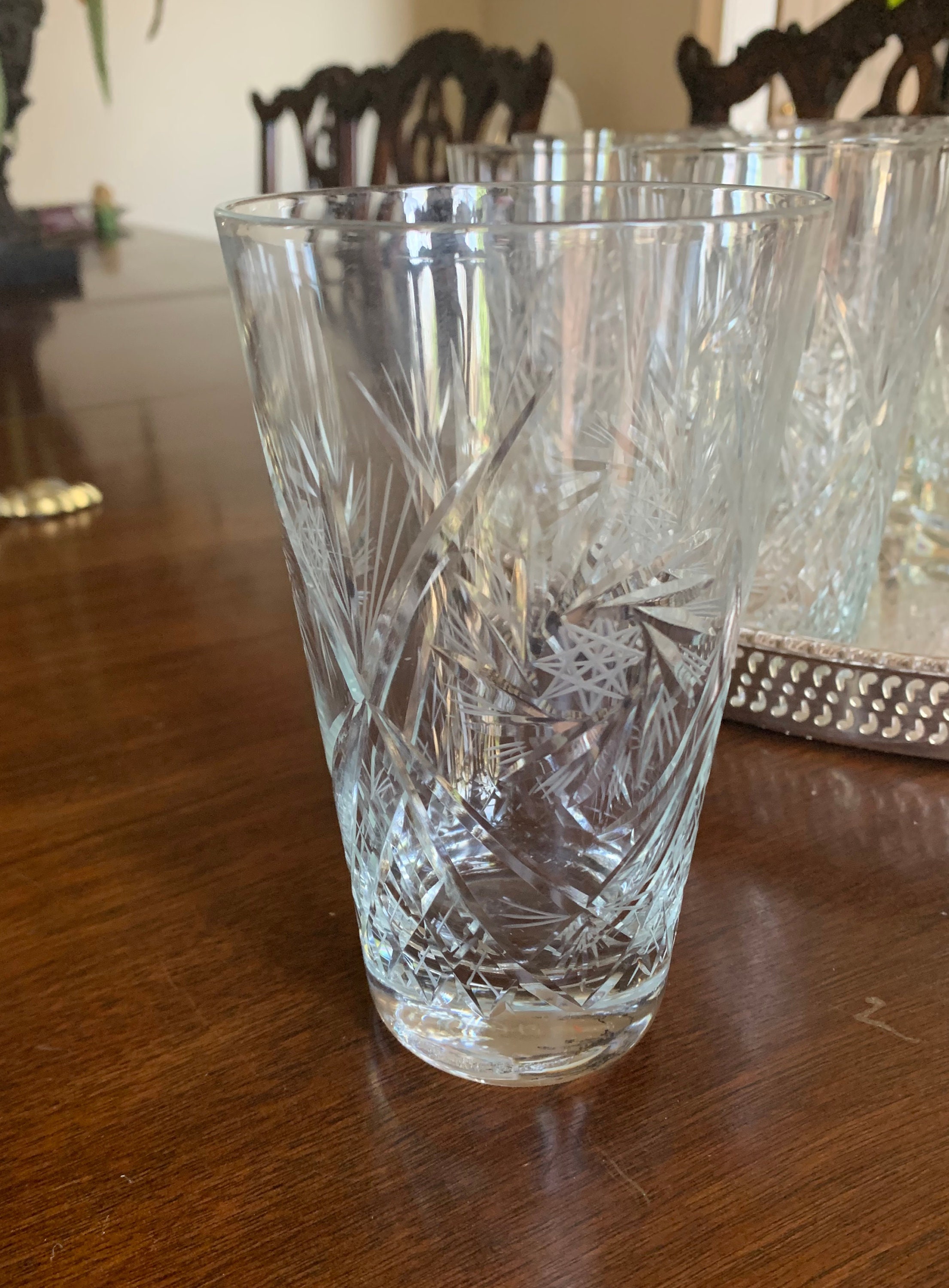 Crystal Ice Tea Tumblers, Set of 6 Tall Cut Glass Highballs 16 Ounce, Wedding Bridal Gift