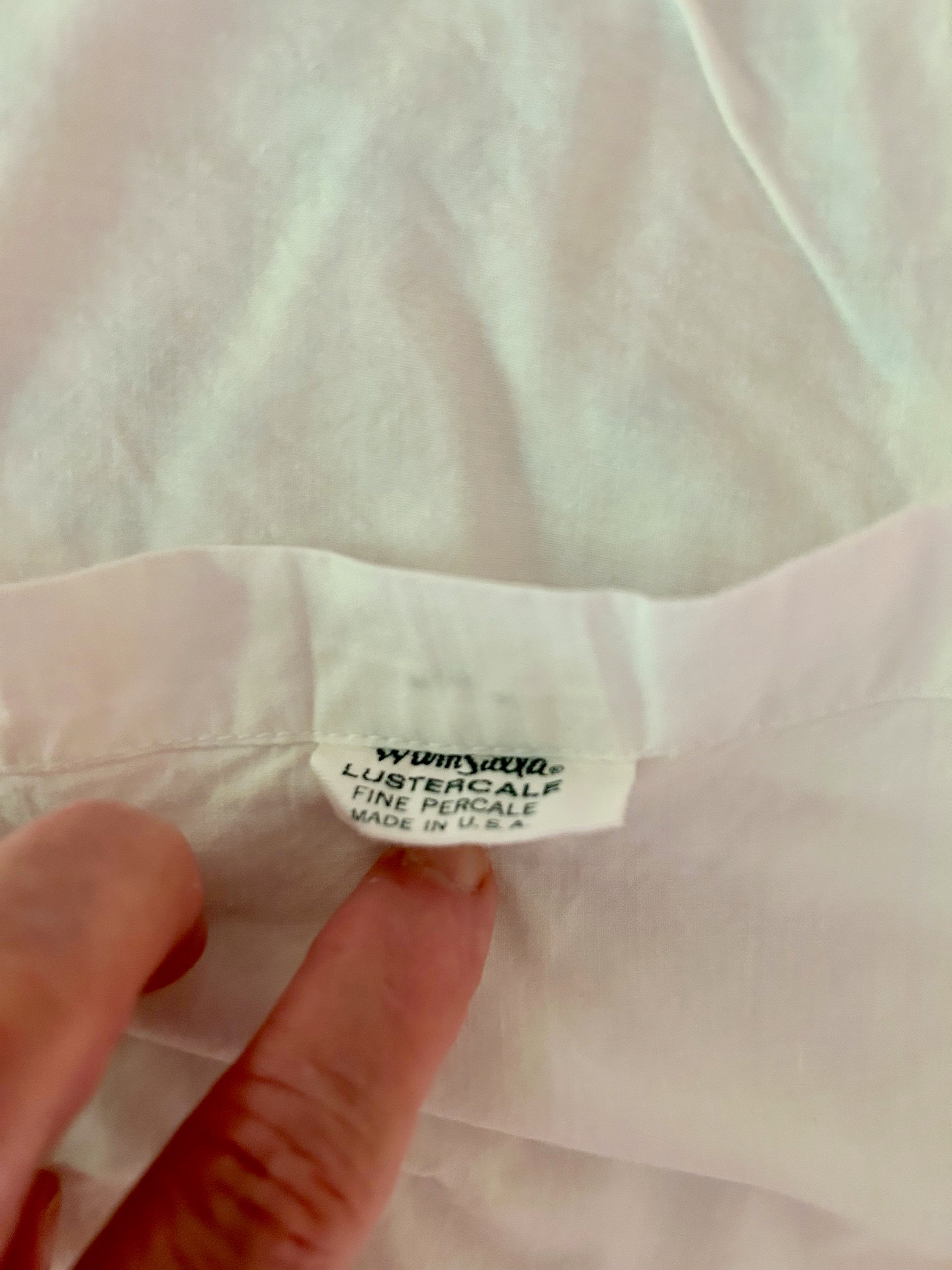 Vintage White Sheet with Blue Trim, Queen Size Wamsutta White Sheet