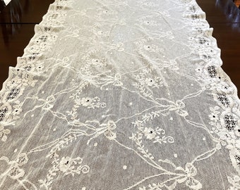 Lace Panel, Long White Lace Table Runner, Decorative Lace Panel, Reception Table Runner, 32 x 156 Inches, French Cottage, Lace Valance