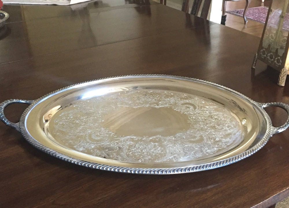 Large Oval Butler's Tray, Silver Oval Platter Serving Tray, Wedding