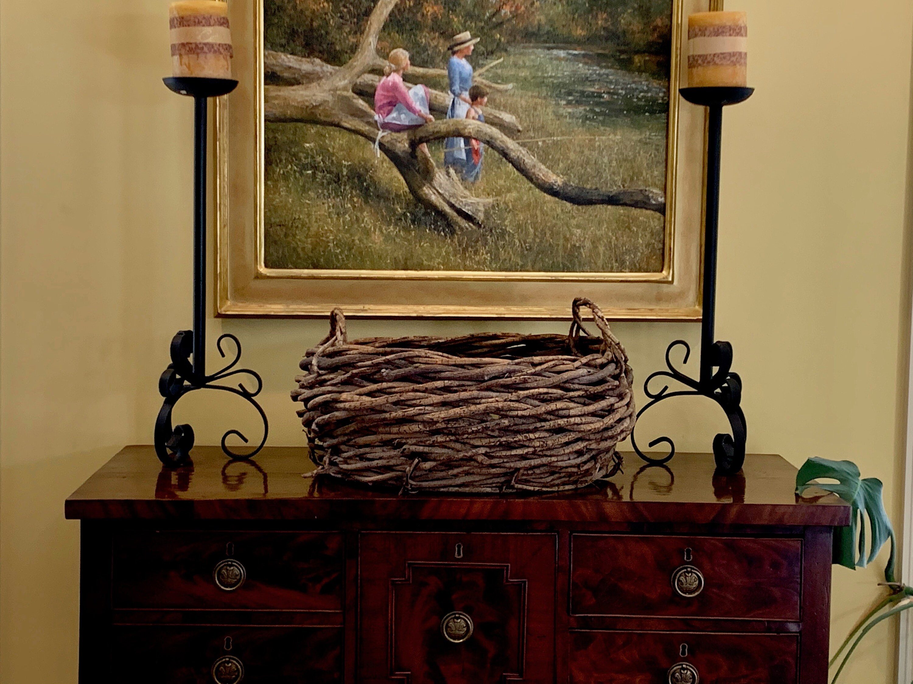 Large Grapevine Basket with Handles, Vintage Ex Large Handmade Round