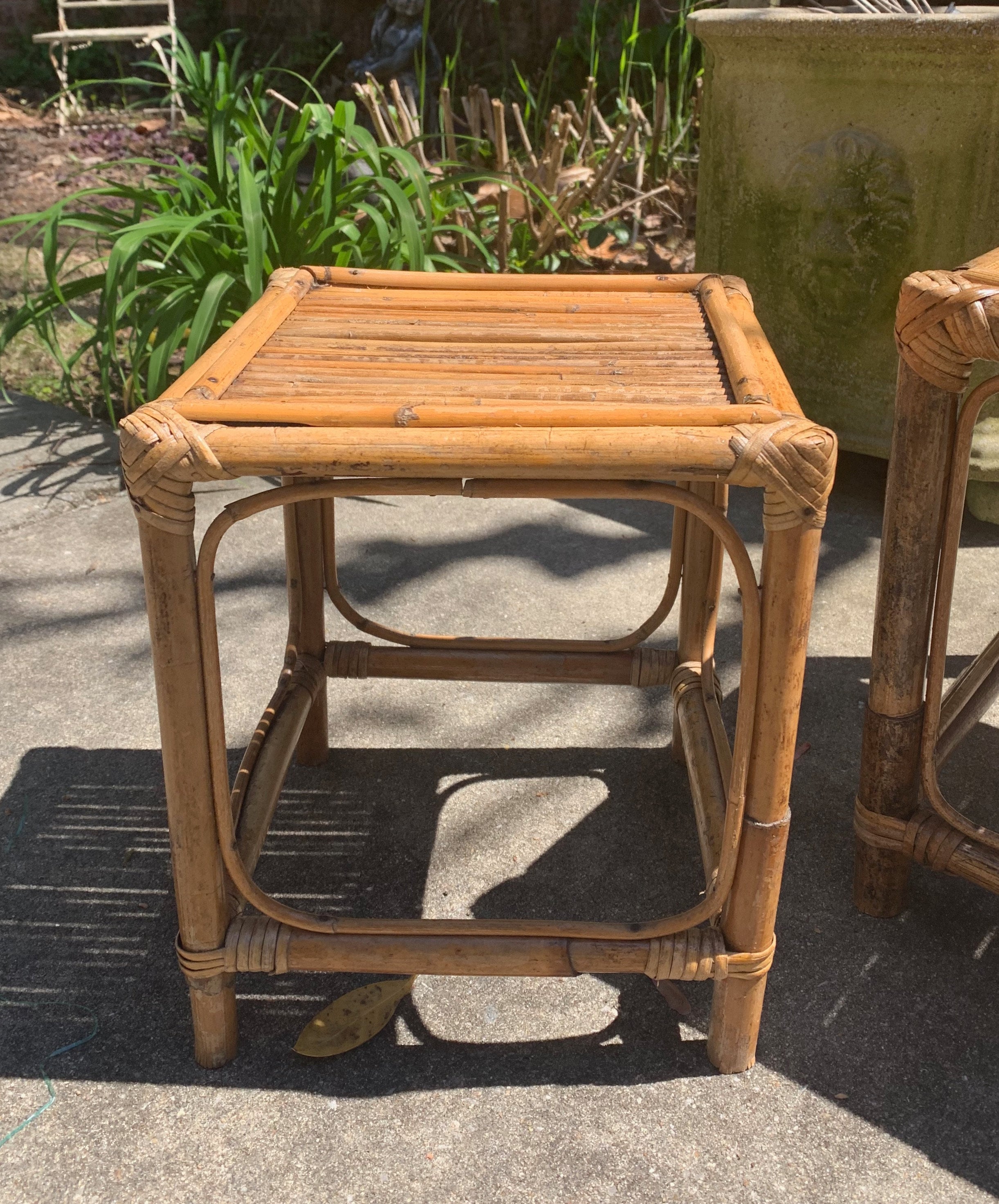 Small Bamboo Plant Stand, 11 Inch Bamboo Stool, Vintage Asian Bamboo Stand, Modern Bohemian Decor